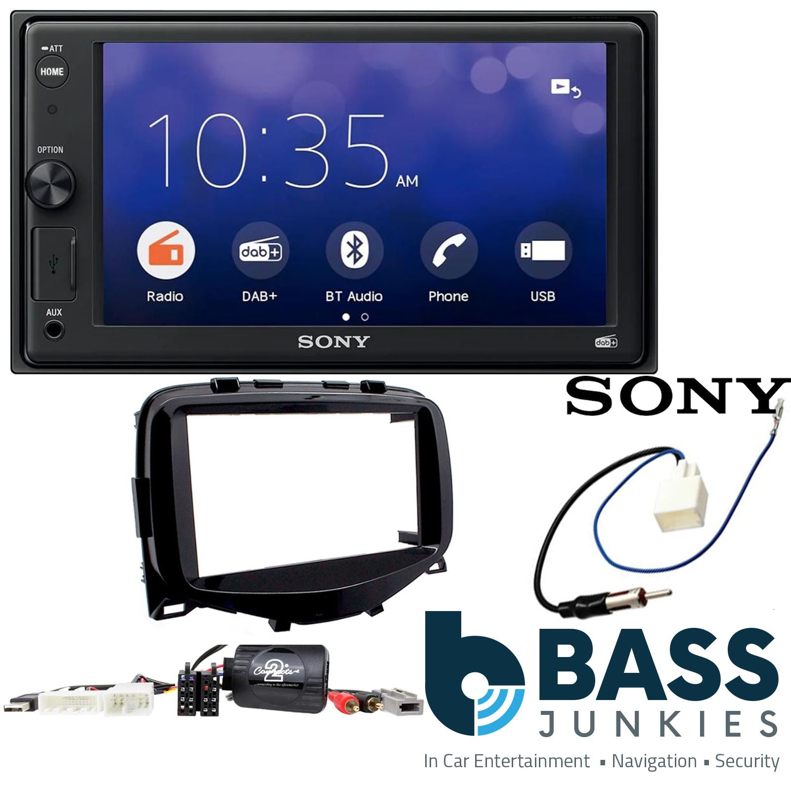 SONY XAV-1550D DAB+ Smart Bluetooth Car Radio + Stereo fitting kit + Steering Wheel Controls Loom for Peugeot 108 2014-2021