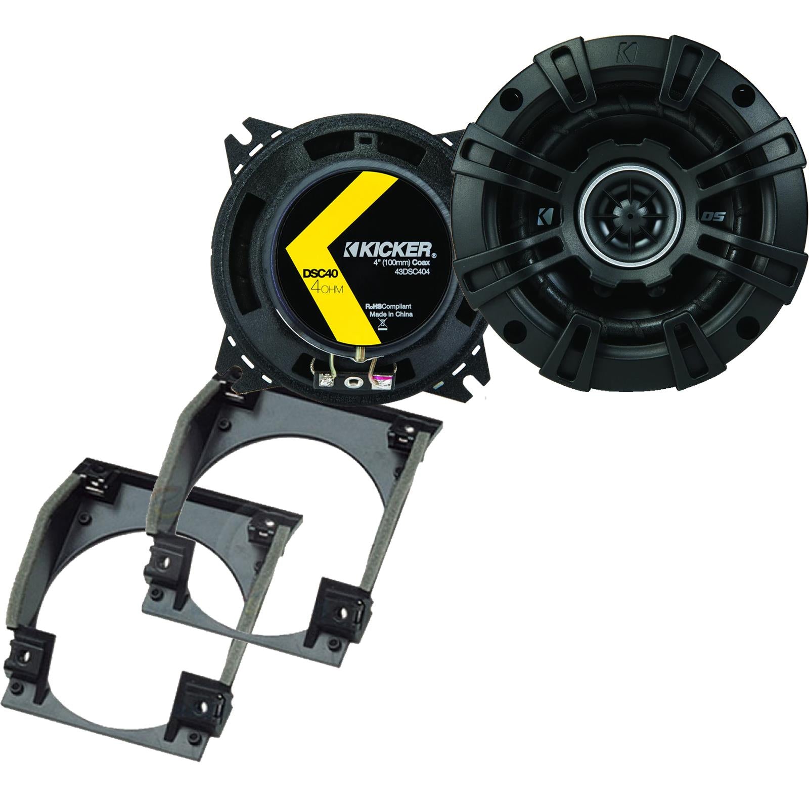 Kicker DSC404 100mm/10cm/4" 2-Way Coaxial Car speakers (Per Pair Max 240|60 watts RMS) Fits Renault Twingo 1993-00