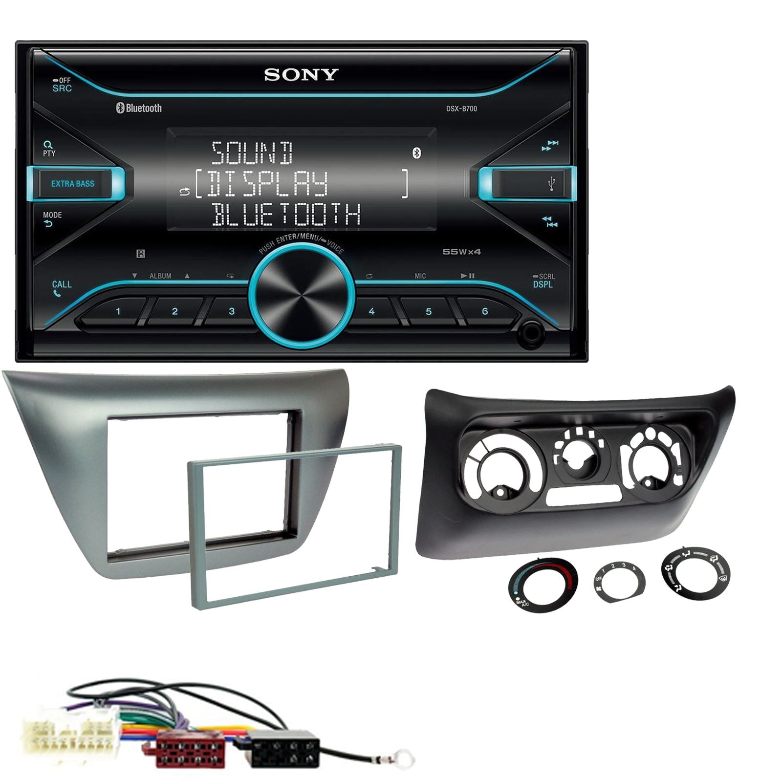 Sony DSX-B700 Bluetooth MP3 USB AUX 4 x 55W Double Din Car Stereo Radio Player + Connects2 Double Din + Steering Wheel Controls fits Mitsubishi Lancer 2004-08|EVO 2004-08