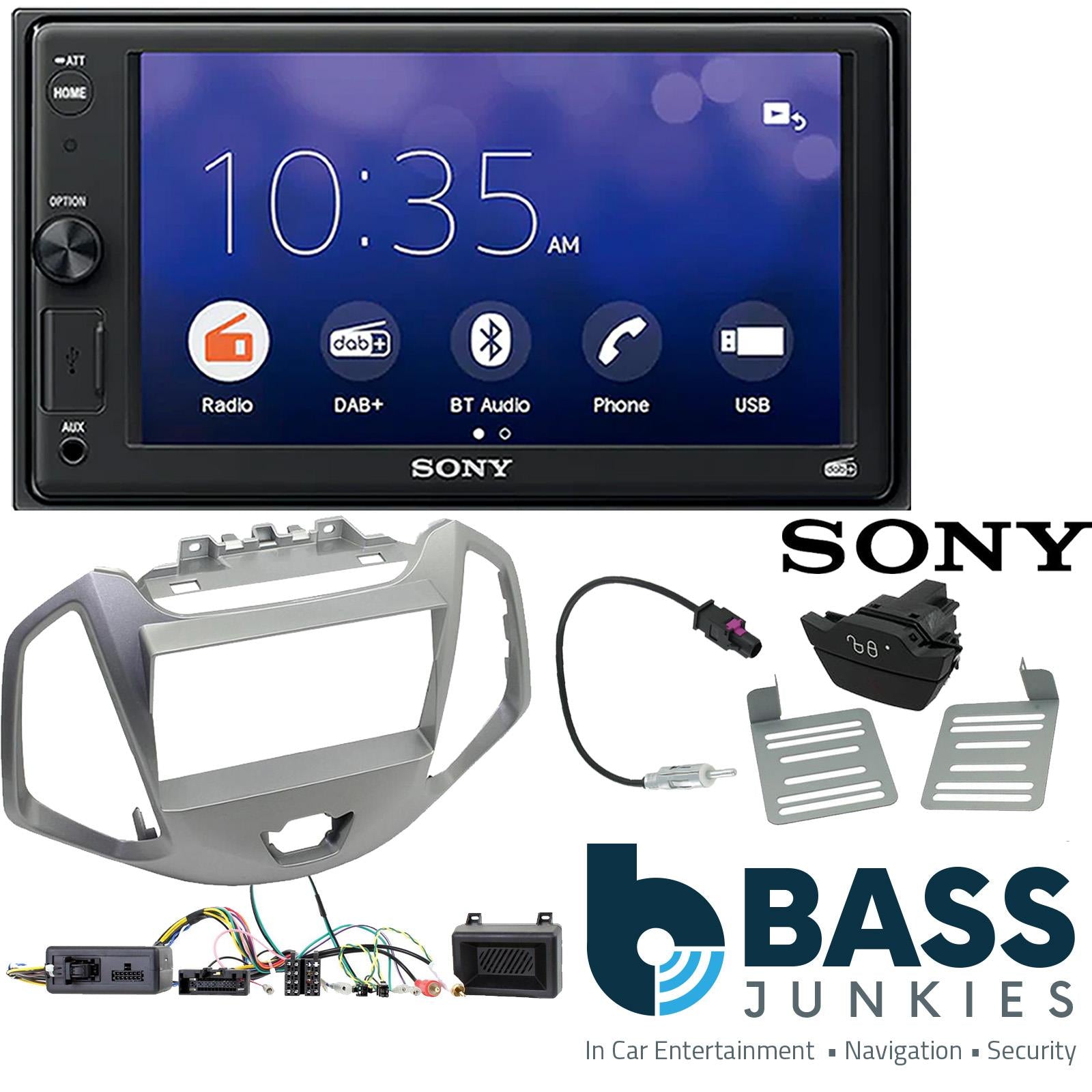 SONY XAV-1550D DAB+ Smart Bluetooth Car Radio + Stereo fitting kit + Steering Wheel Controls Loom for Ford Ecosport 2013-2021