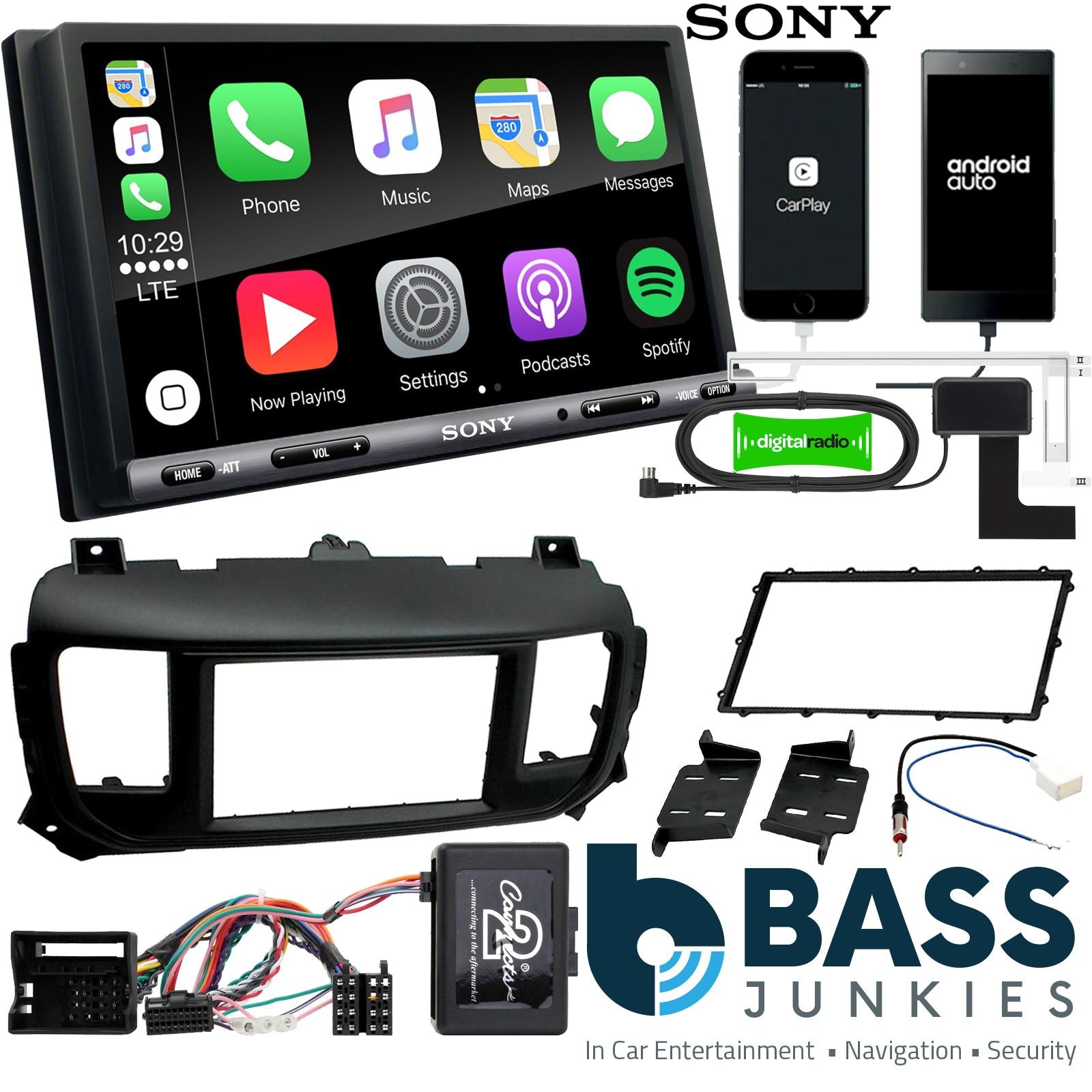 SONY DAB+ Apple | Android Double Din Stereo Fitting Kit + Steering Wheel Stalk Controls to fit Peugeot Expert 2016-