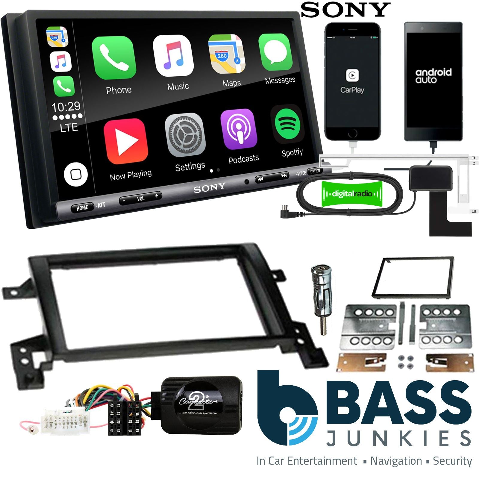 SONY DAB+ Apple | Android Double Din Stereo Fitting Kit + Steering Wheel Stalk Controls to fit Suzuki Grand-Vitara 05-11