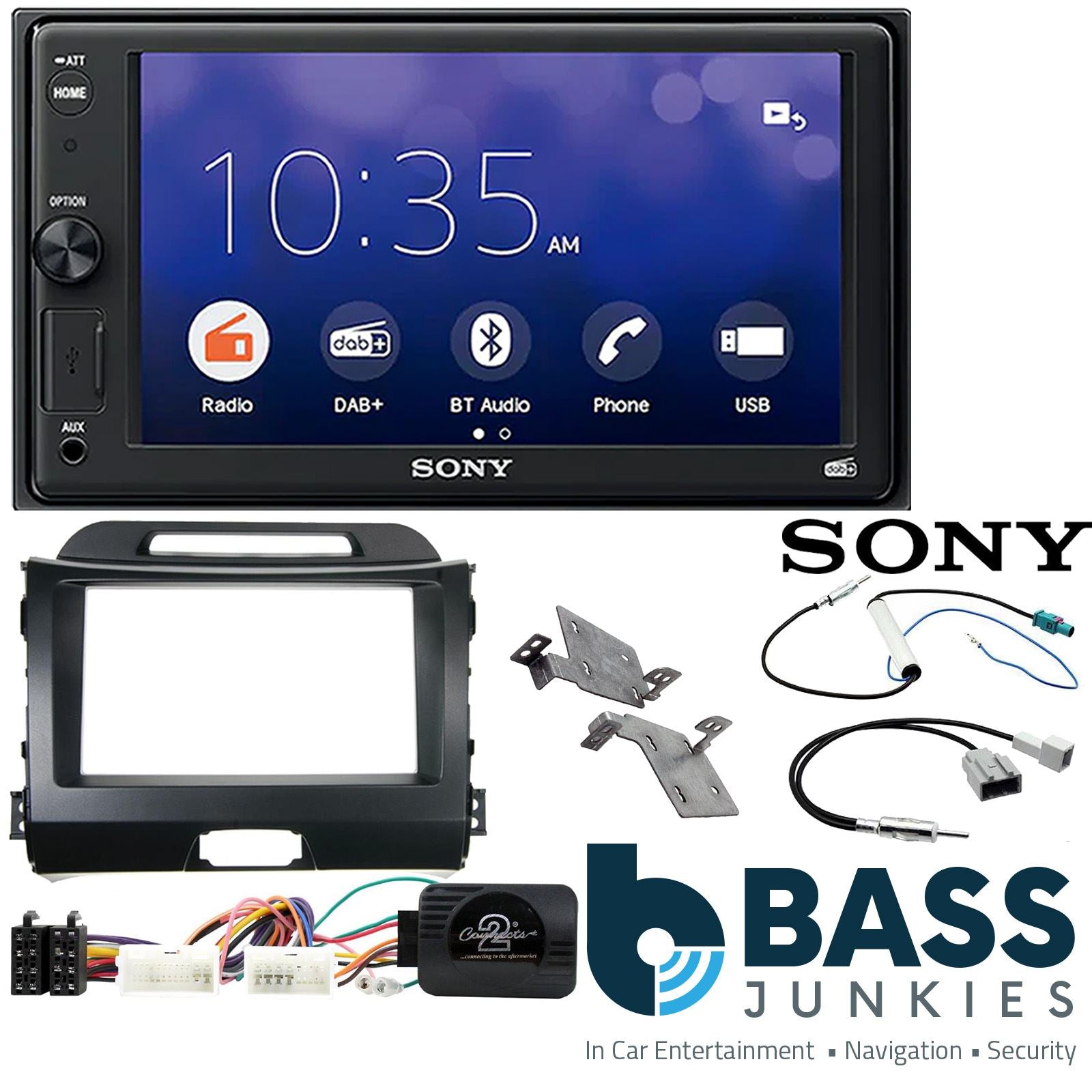 SONY XAV-1550D DAB+ Smart Bluetooth Car Radio + Stereo fitting kit + Steering Wheel Controls Loom for Kia Sportage 2010-2015