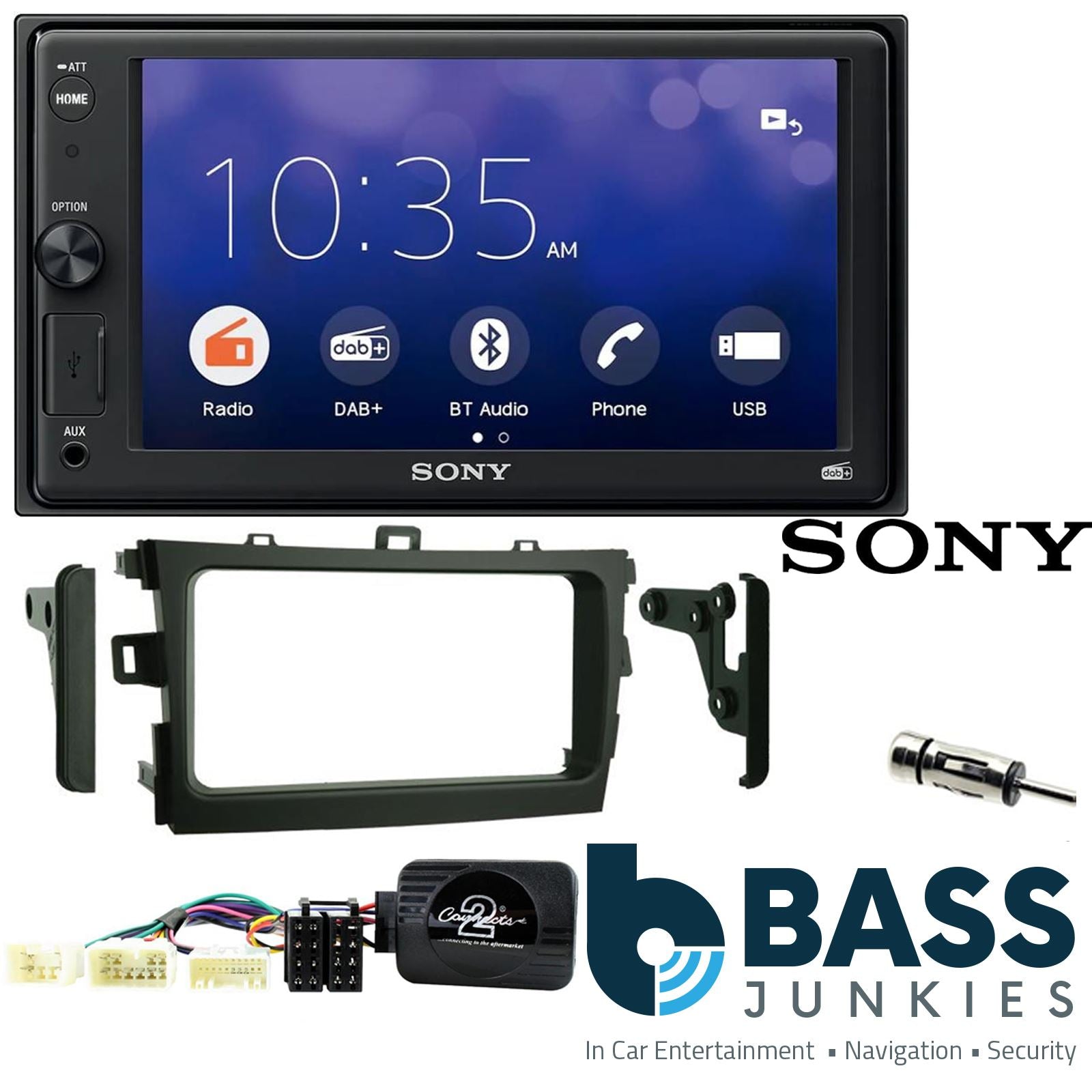 SONY XAV-1550D DAB+ Smart Bluetooth Car Radio + Stereo fitting kit + Steering Wheel Controls Loom for Toyota RAV4 2001	-2006