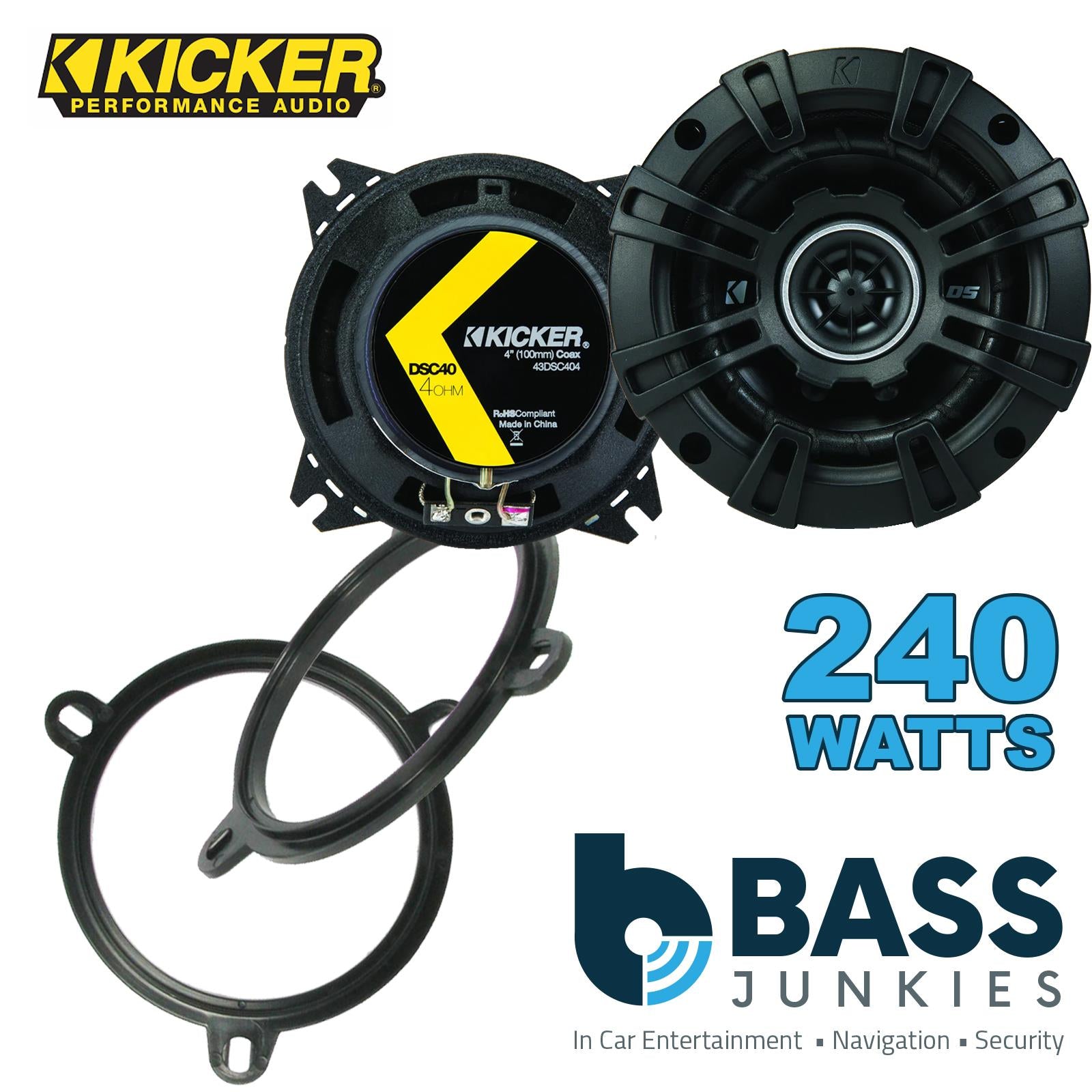 Kicker DSC404 100mm/10cm/4" 2-Way Coaxial Car speakers (Per Pair Max 240|60 watts RMS) Fits Honda HR-V 2001-05