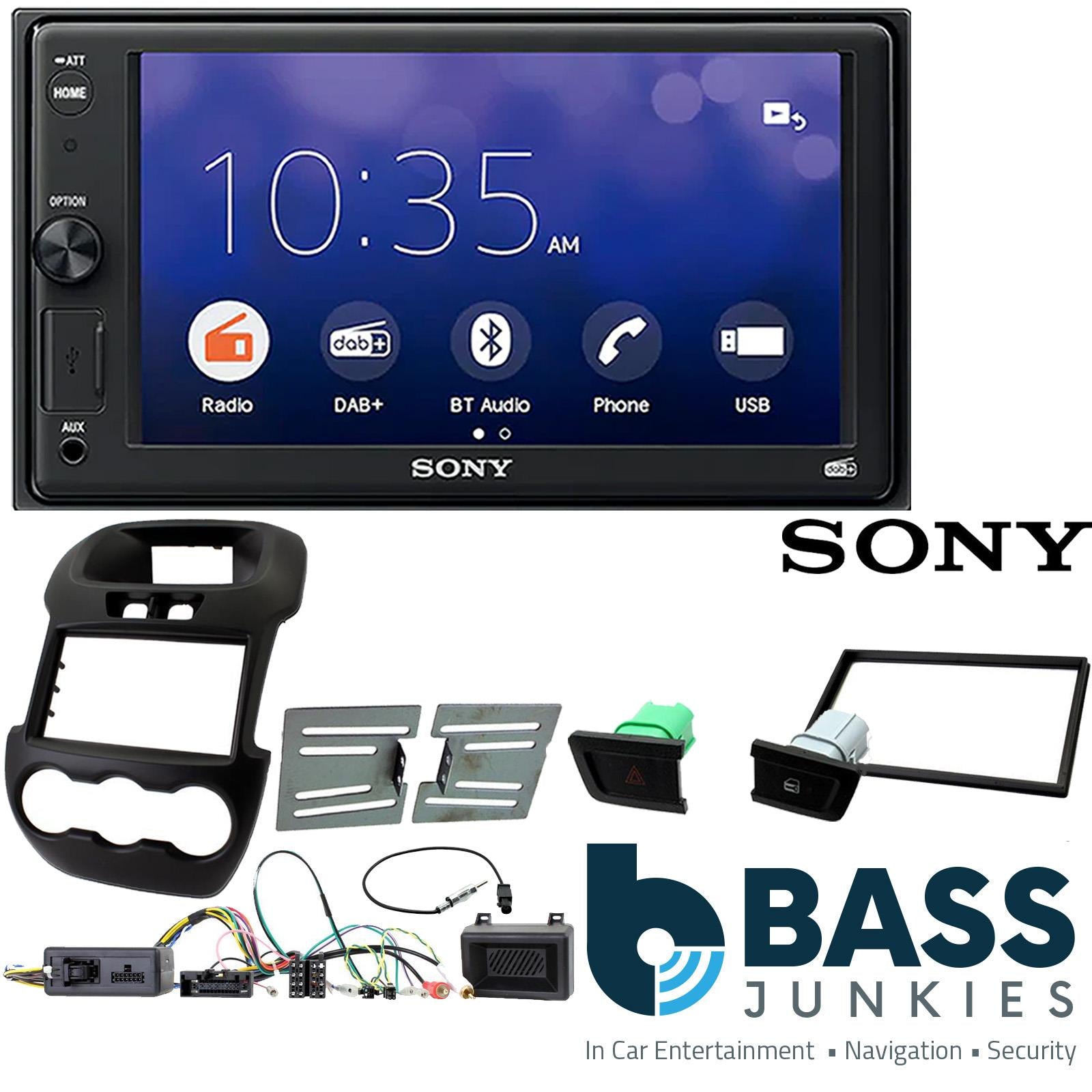 SONY XAV-1550D DAB+ Smart Bluetooth Car Radio + Stereo fitting kit + Steering Wheel Controls Loom for Ford Ranger 2012-2016