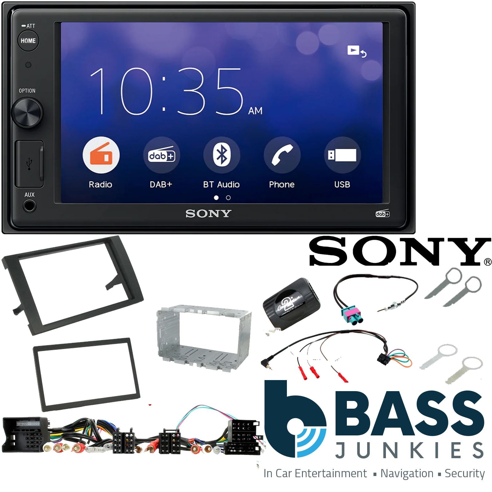 SONY 6.2" Screen Blutooth Double Din Stereo Fitting Kit + Steering Wheel Stalk Controls to fit Audi A4 2007-2009