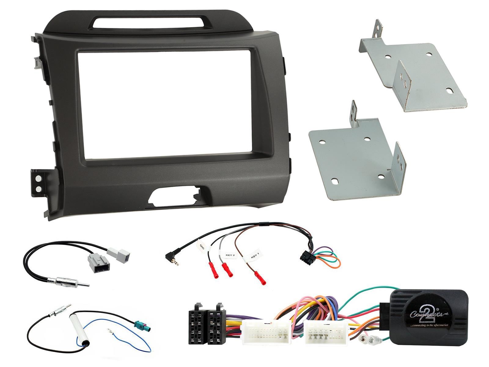 Grundig 6.8" Apple Android Double Din Stereo Fitting Kit + Steering Wheel Stalk Controls to fit Kia Sportage 2010-15