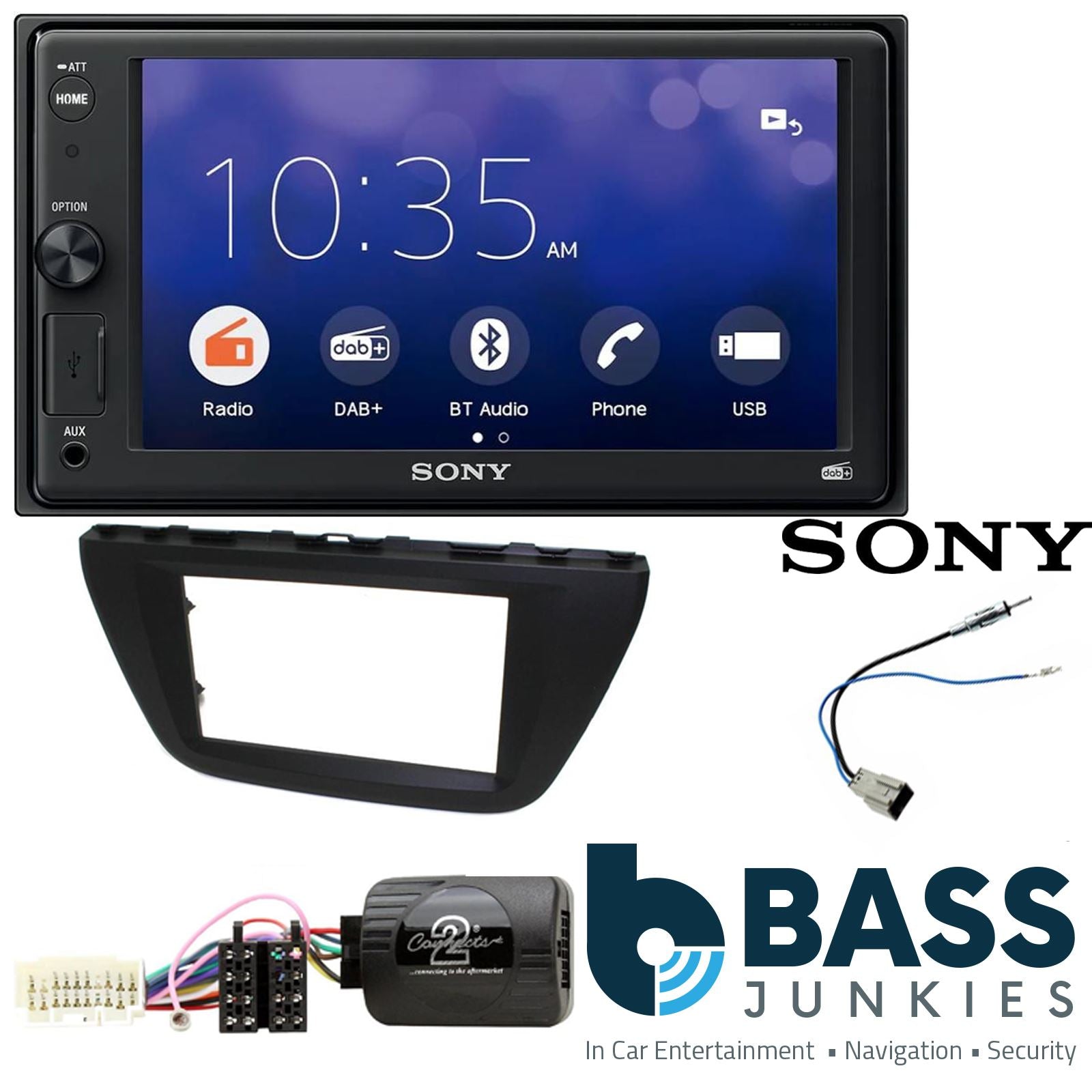 SONY XAV-1550D DAB+ Smart Bluetooth Car Radio + Stereo fitting kit + Steering Wheel Controls Loom for Suzuki SX4-S-Cross 2013-2017
