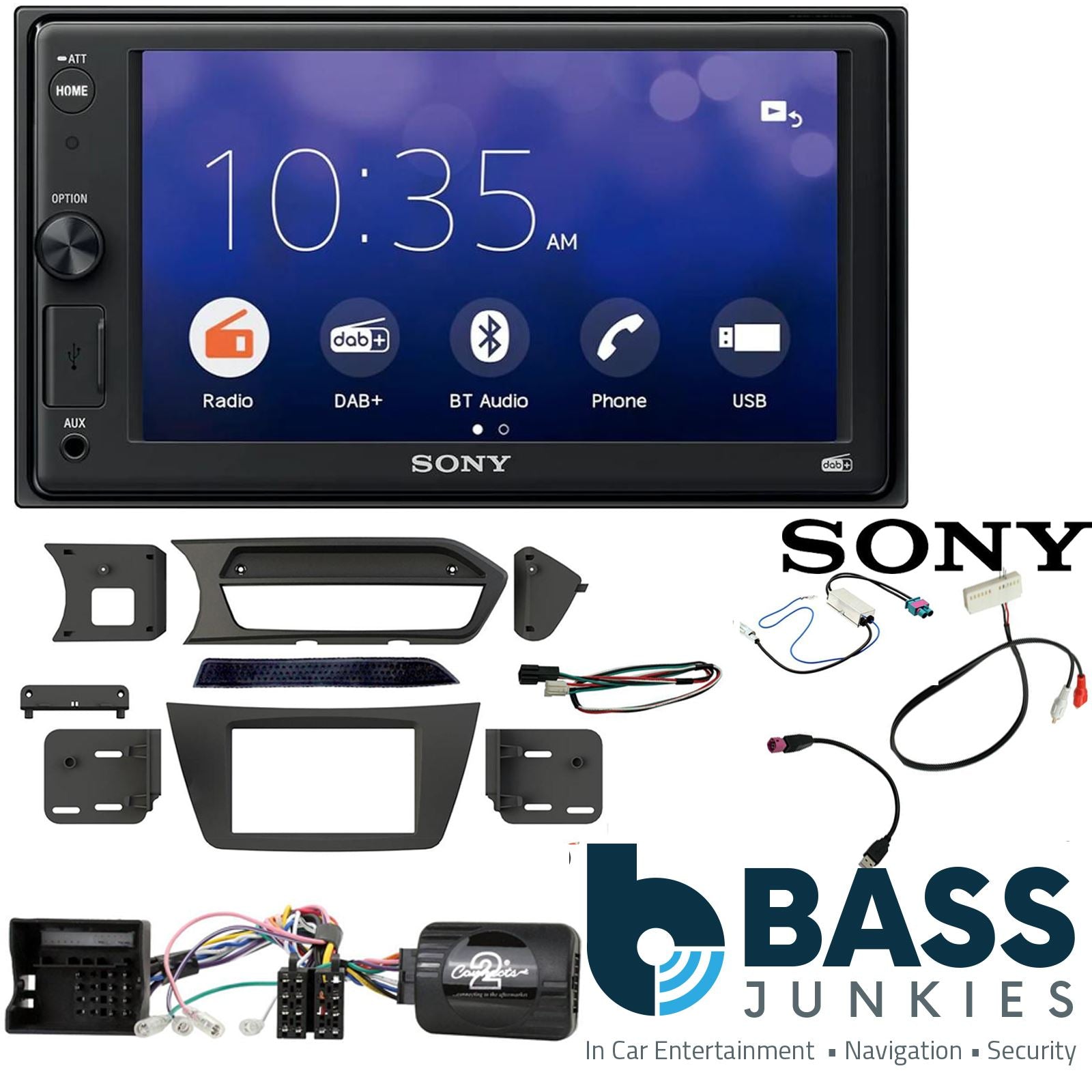 SONY XAV-1550D DAB+ Smart Bluetooth Car Radio + Stereo fitting kit + Steering Wheel Controls Loom for Mercedes C-Class 2012-2014