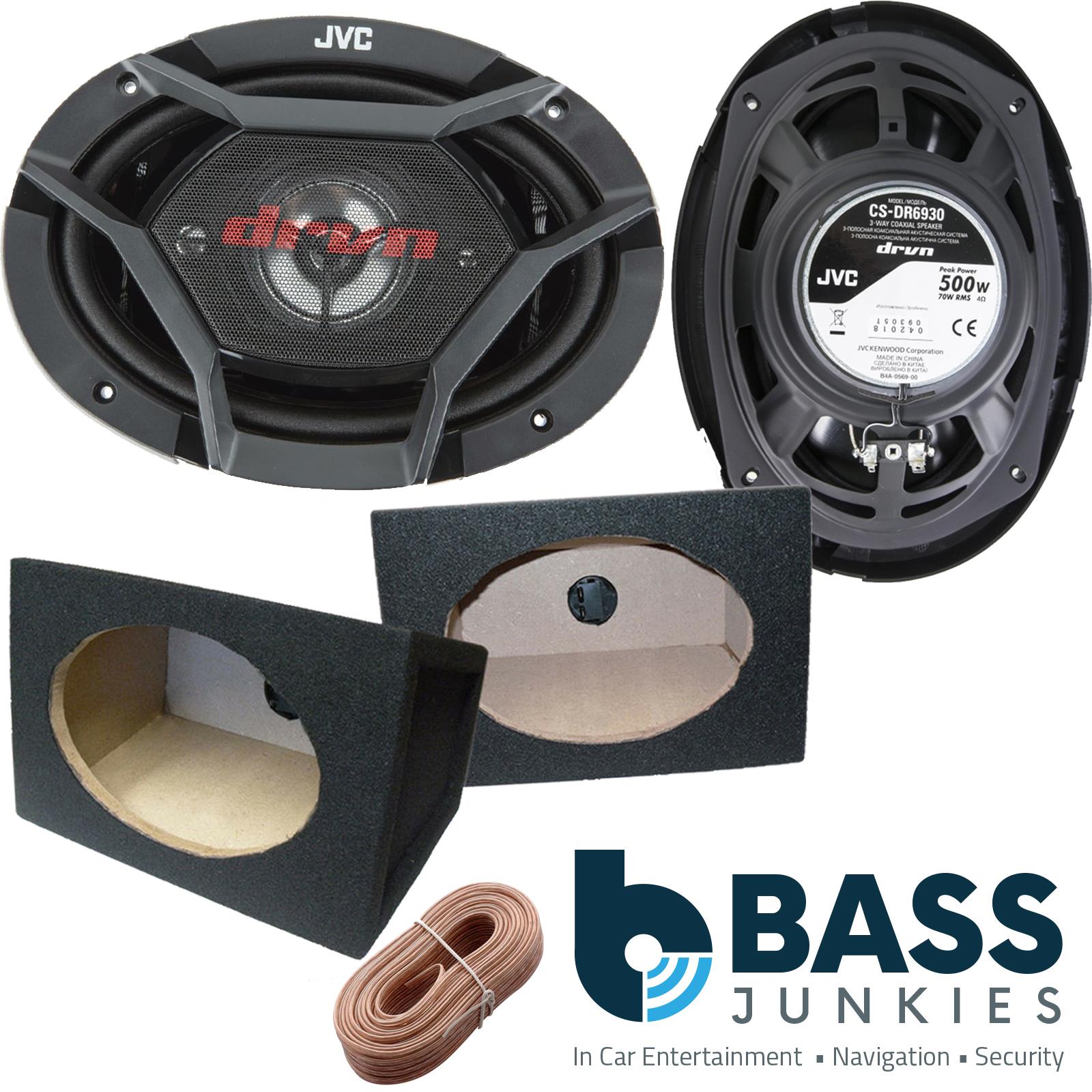 JVC CS-DR6930 6"x9" 3-Way 1000 Watts a Pair 6x9" Coaxial Speakers with Black 6"x9" Speaker Boxes & 8m of Oxygen Free 16AWG Speaker Cable