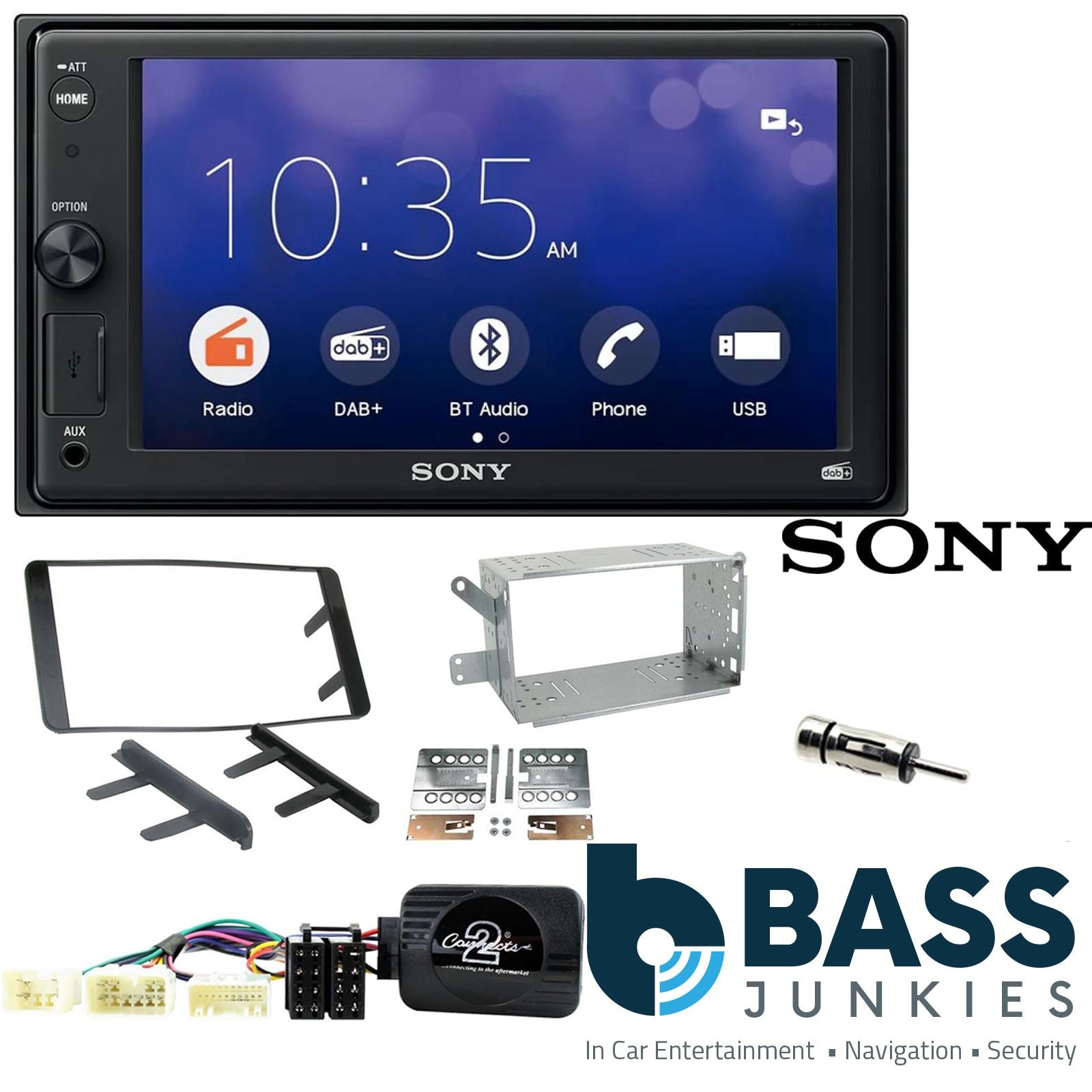 SONY XAV-1550D DAB+ Smart Bluetooth Car Radio + Stereo fitting kit + Steering Wheel Controls Loom for Toyota RAV4 2001	-2006