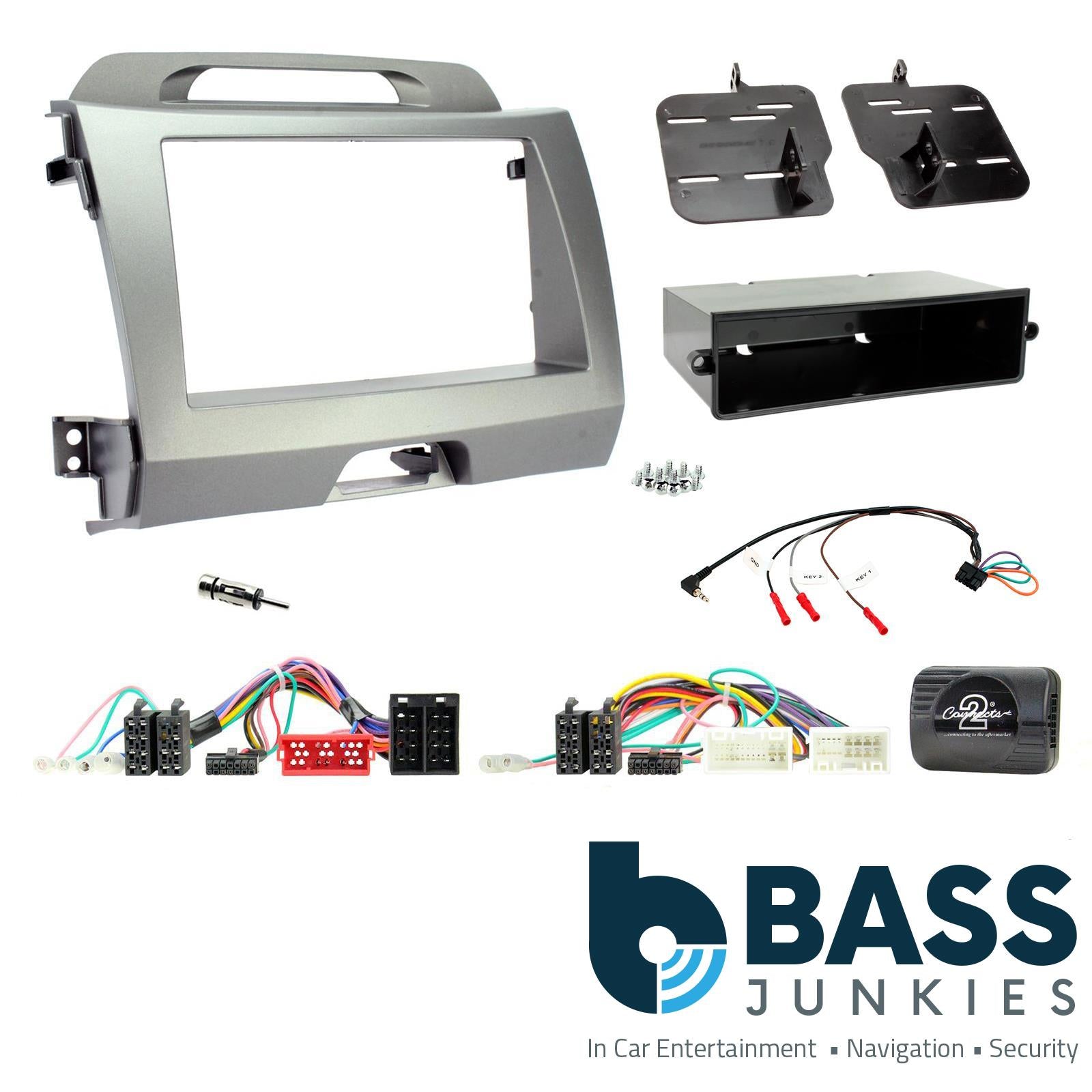 Connects2 CTKKI29 Kia Sportage 2011 Onwards Double Din Car Fascia Steering Wheel Interface Fitting Kit