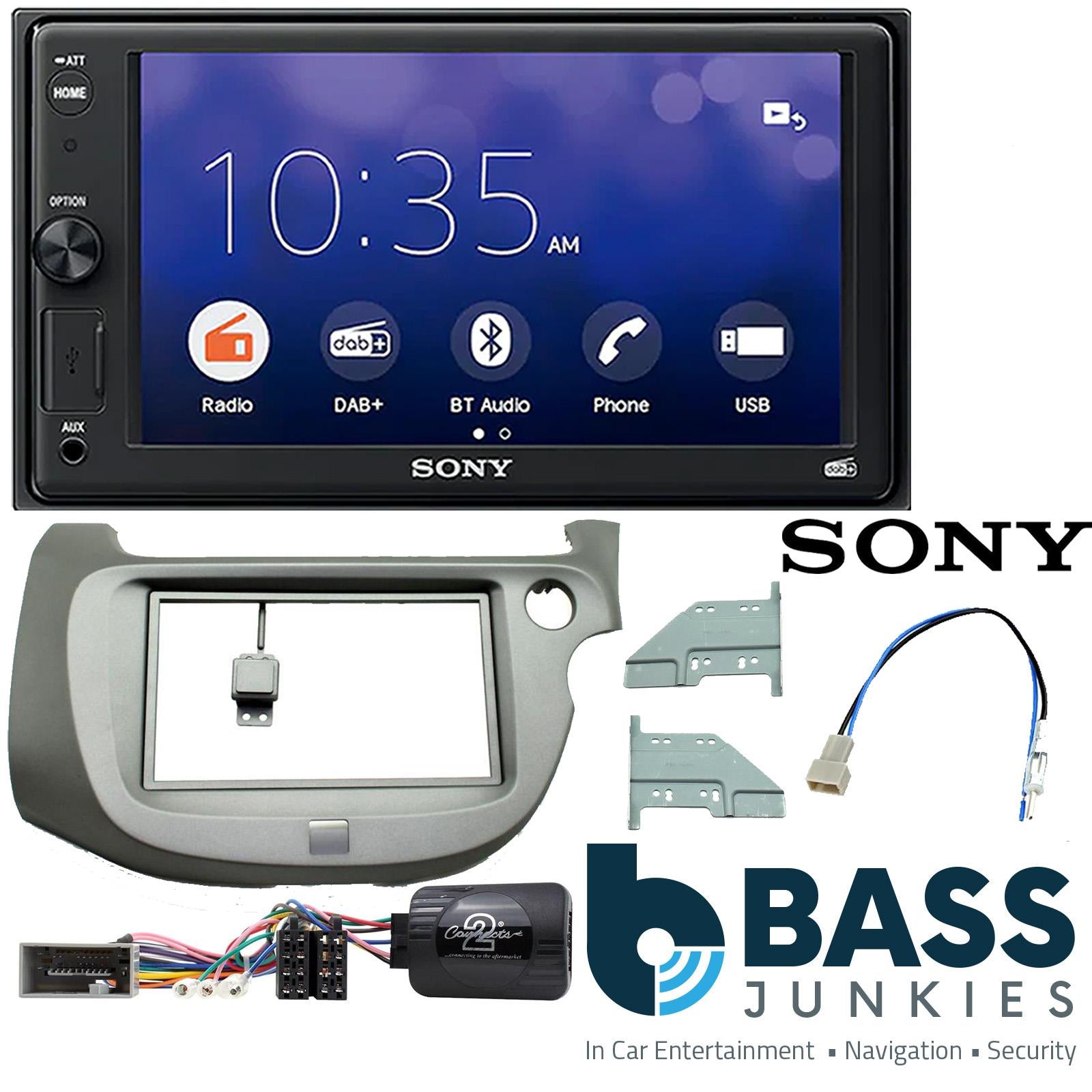 SONY XAV-1550D DAB+ Smart Bluetooth Car Radio + Stereo fitting kit + Steering Wheel Controls Loom for Honda Jazz 2009-2013