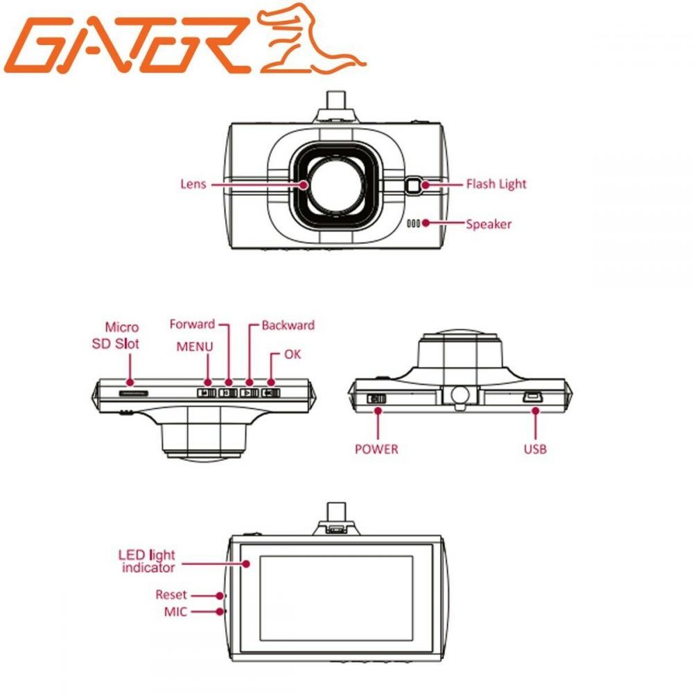 Gator GHDVR296 - 8GB 1080P High Definition 25FPS 120 Degree Wide Angle Car Dash Cam Camera
