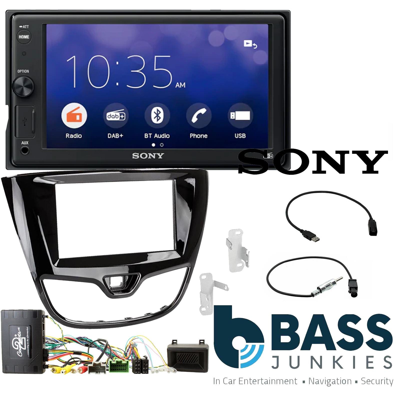 SONY XAV-1550D DAB+ Smart Bluetooth Car Radio + Stereo fitting kit + Steering Wheel Controls Loom for Opel Karl 2015-2019 | Vauxhall Viva 2015-2019