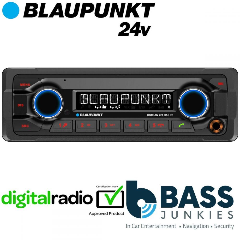 Blaupunkt DURBAN 224DAB - DAB Radio Bluetooth (24 Volt ONLY) Heavy Duty Front USB Aux 50 x 4 Watts Mechless Truck Lorry Bus Coach Tractor Stereo