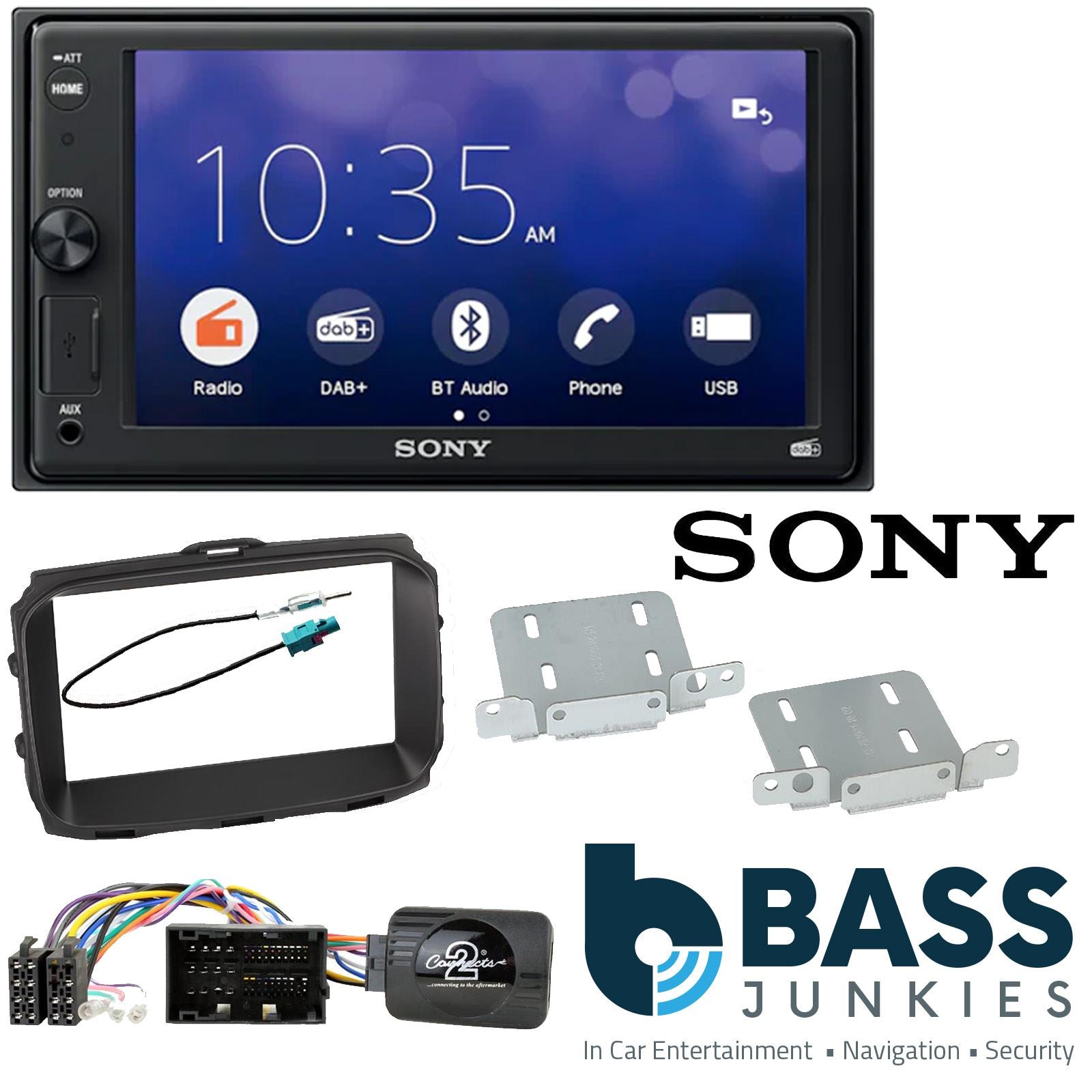 SONY XAV-1550D DAB+ Smart Bluetooth Car Radio + Stereo fitting kit + Steering Wheel Controls Loom for Alfa Romeo Giulietta 2014-2021