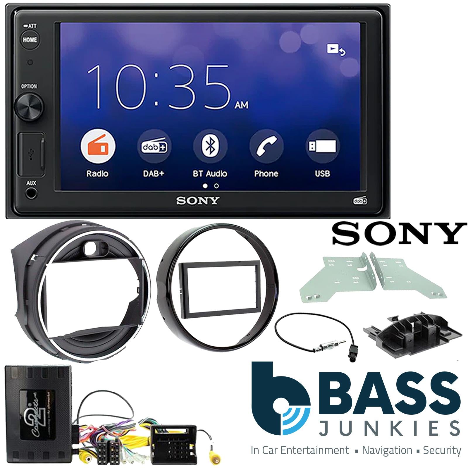 SONY XAV-1550D DAB+ Smart Bluetooth Car Radio + Stereo fitting kit + Steering Wheel Controls Loom for BMW Mini F55, 2013-2016 | BMW Mini F56, 2013-2016