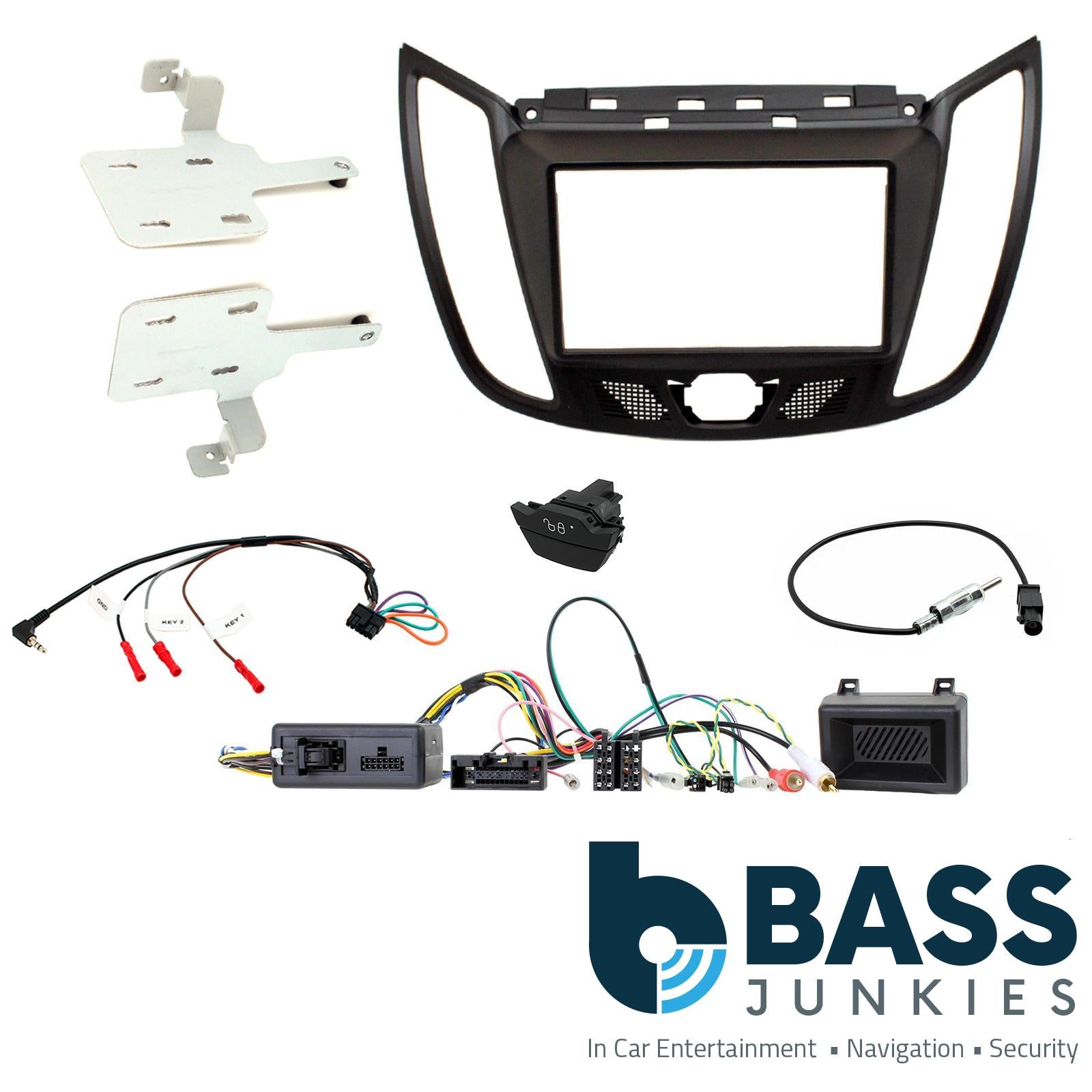 Connects 2 CTKFD44C - Ford Kuga 2013 - 2016 Double Din Facia & Steering wheel Interface Fitting Installation Kit (Black Facia Panel)