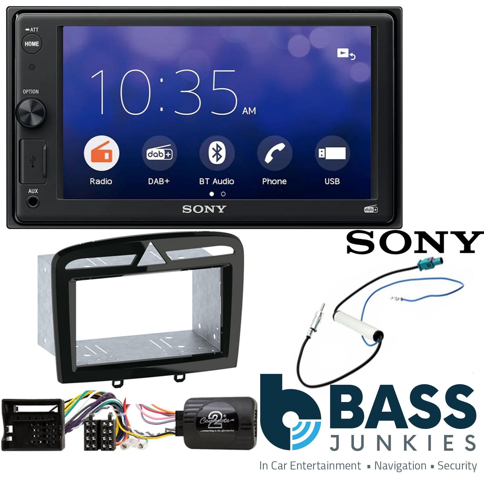 SONY XAV-1550D DAB+ Smart Bluetooth Car Radio + Stereo fitting kit + Steering Wheel Controls Loom for Peugeot 308 2007-2013