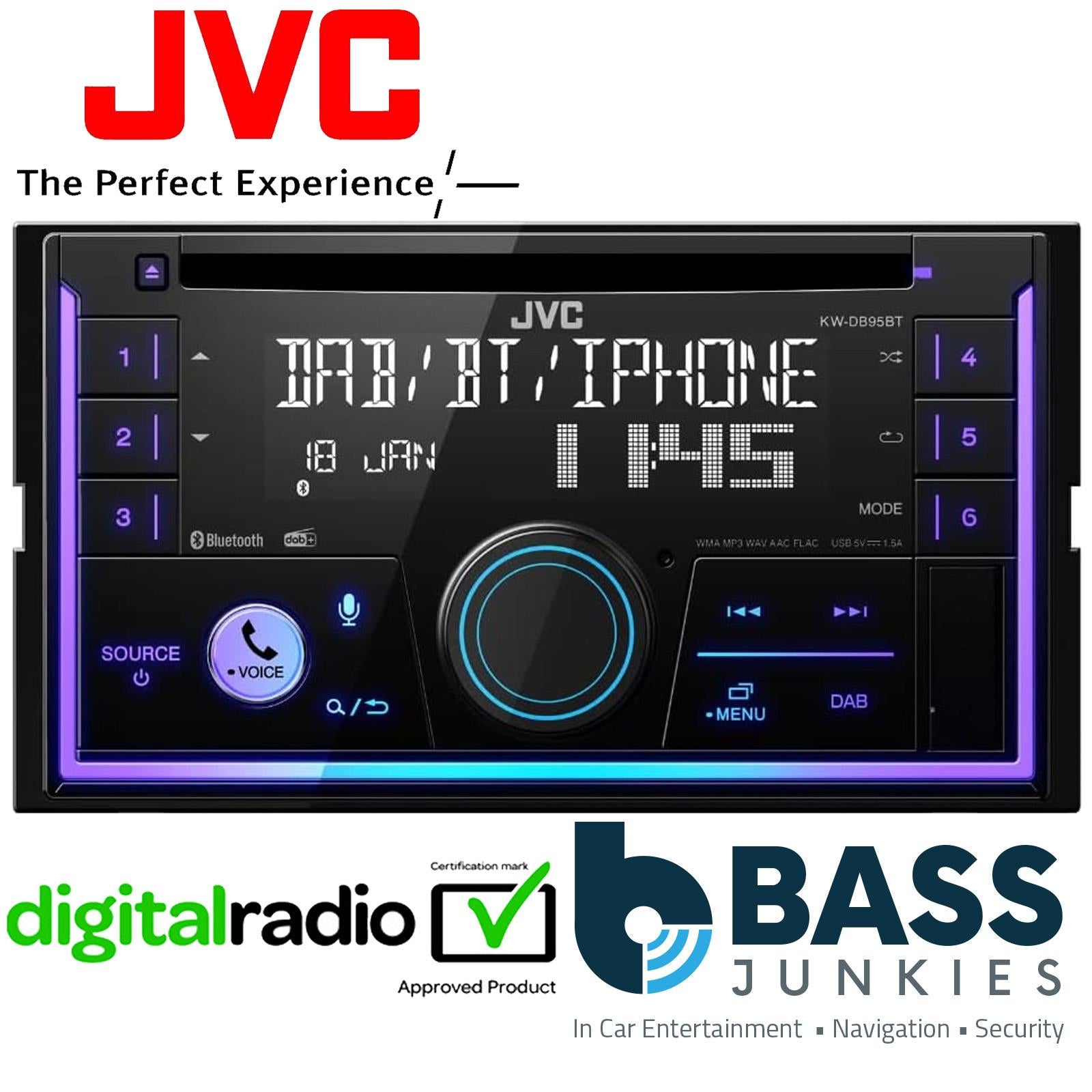 JVC KW-DB95BT Double Din DAB Bluetooth CD USB MP3 iPhone Car Stereo Radio Player