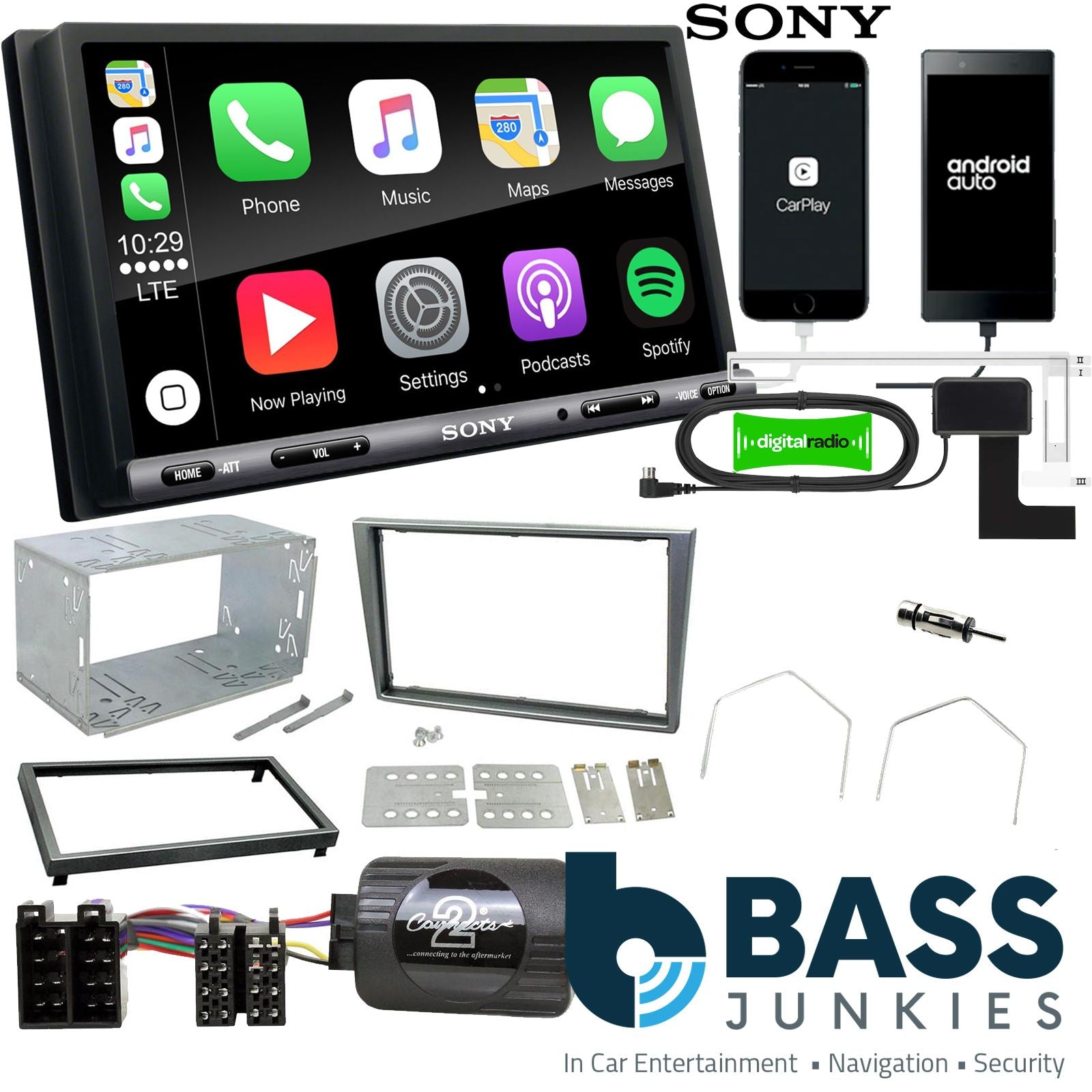 SONY DAB+ Apple | Android Double Din Stereo Fitting Kit + Steering Wheel Stalk Controls to fit Vauxhall Meriva 2005-10 | Vauxhall Signum 2005-08 | Vauxhall Tigra 2004-09 | Vauxhall Vectra 2004-08