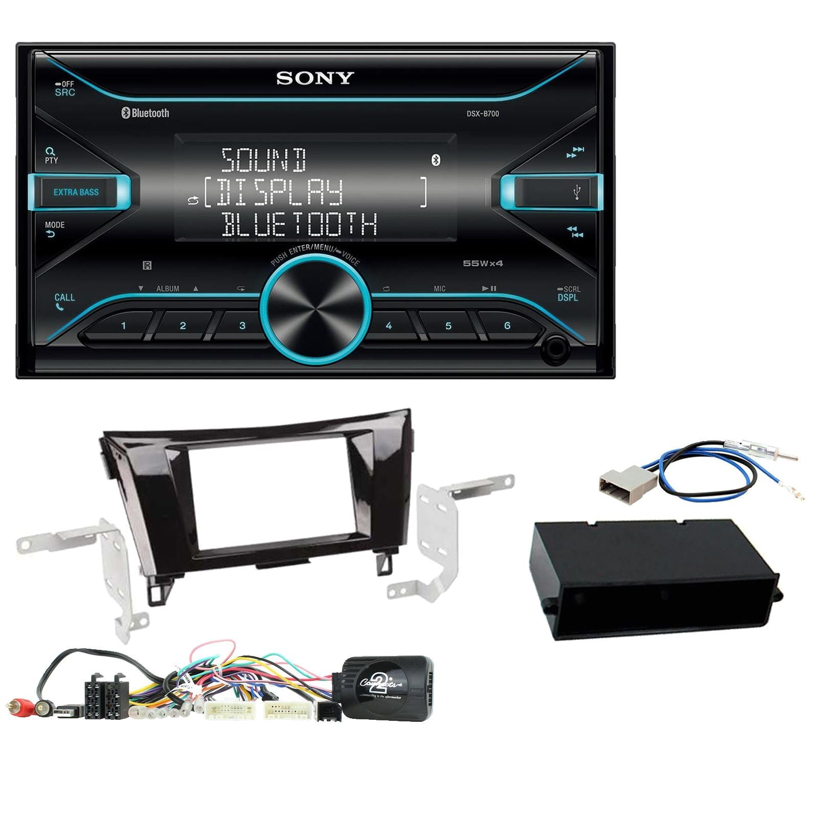 Sony DSX-B700 Bluetooth MP3 USB AUX 4 x 55W Double Din Car Stereo Radio Player + Connects2 Double Din + Steering Wheel Controls fits Nissan Qashqai 2014-17|X-Trail 2014-17