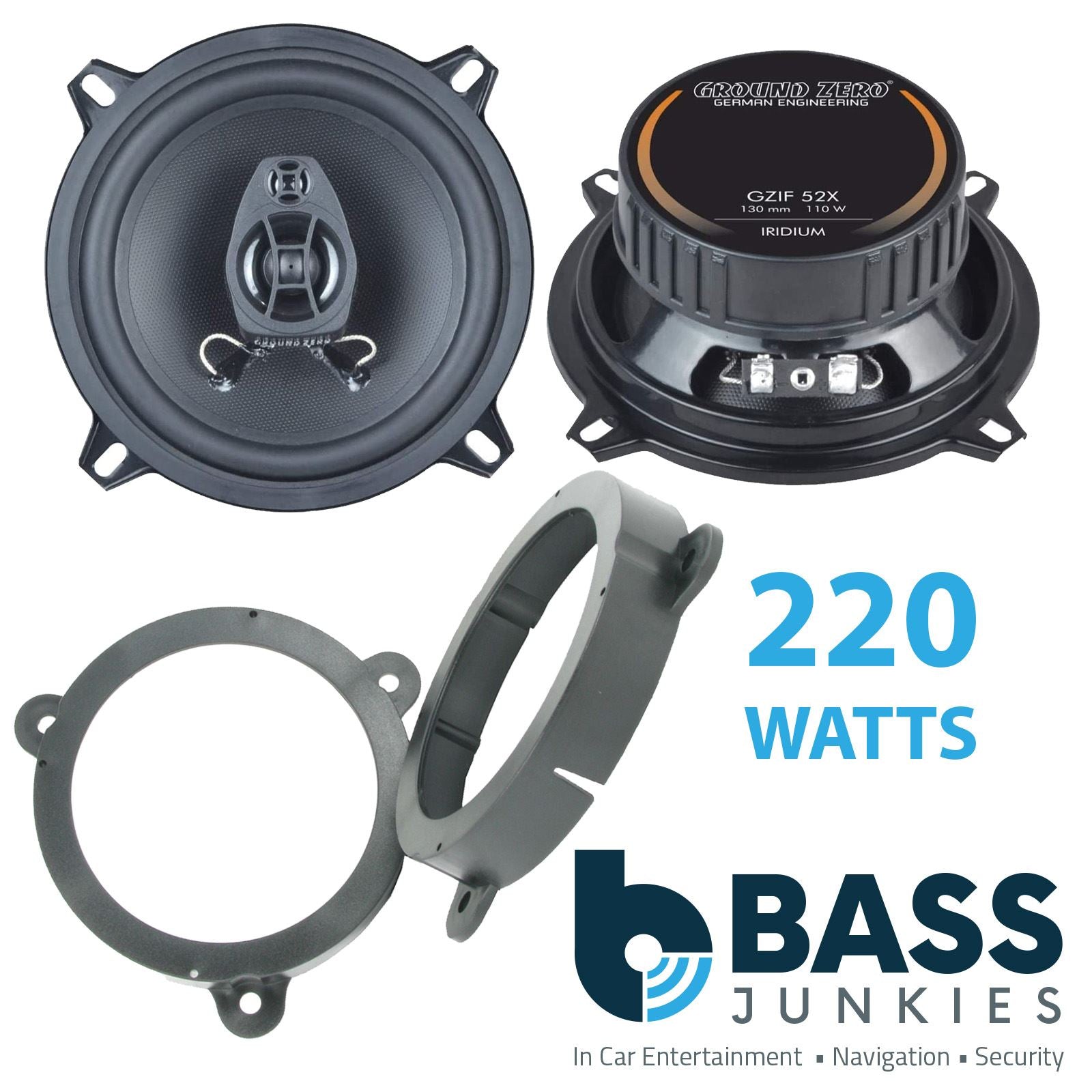 Ground Zero 2-Way 130mm/13cm/5.25" Car Coaxial Speakers (Pair Max 220 Watts) Fits Renault Megane 2008-12
