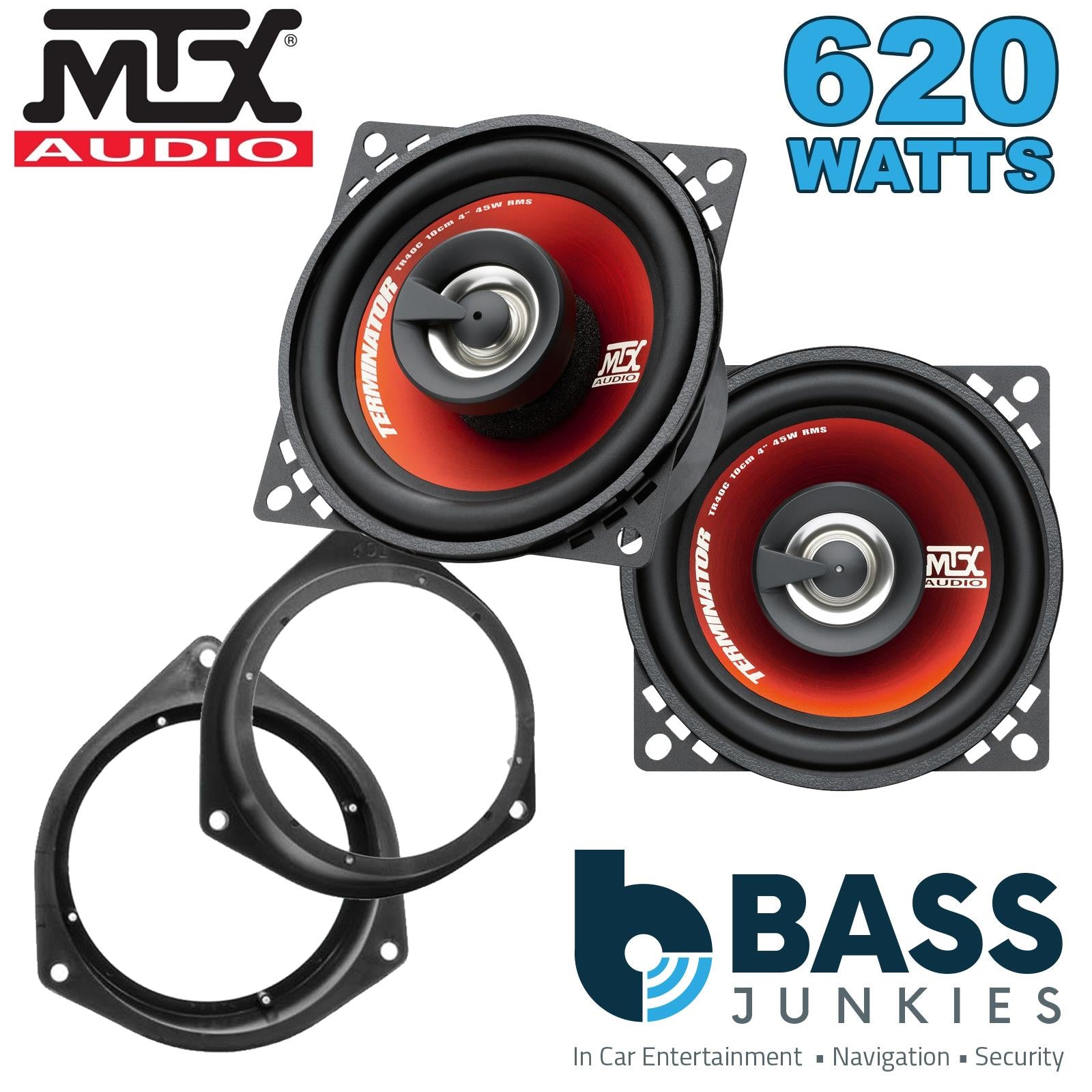 MTX TR40C 100mm/10cm/4" 2-Way Coaxial Car speakers (Per Pair Max 620|90 watts RMS) Fits Peugeot Bipper 2008-12