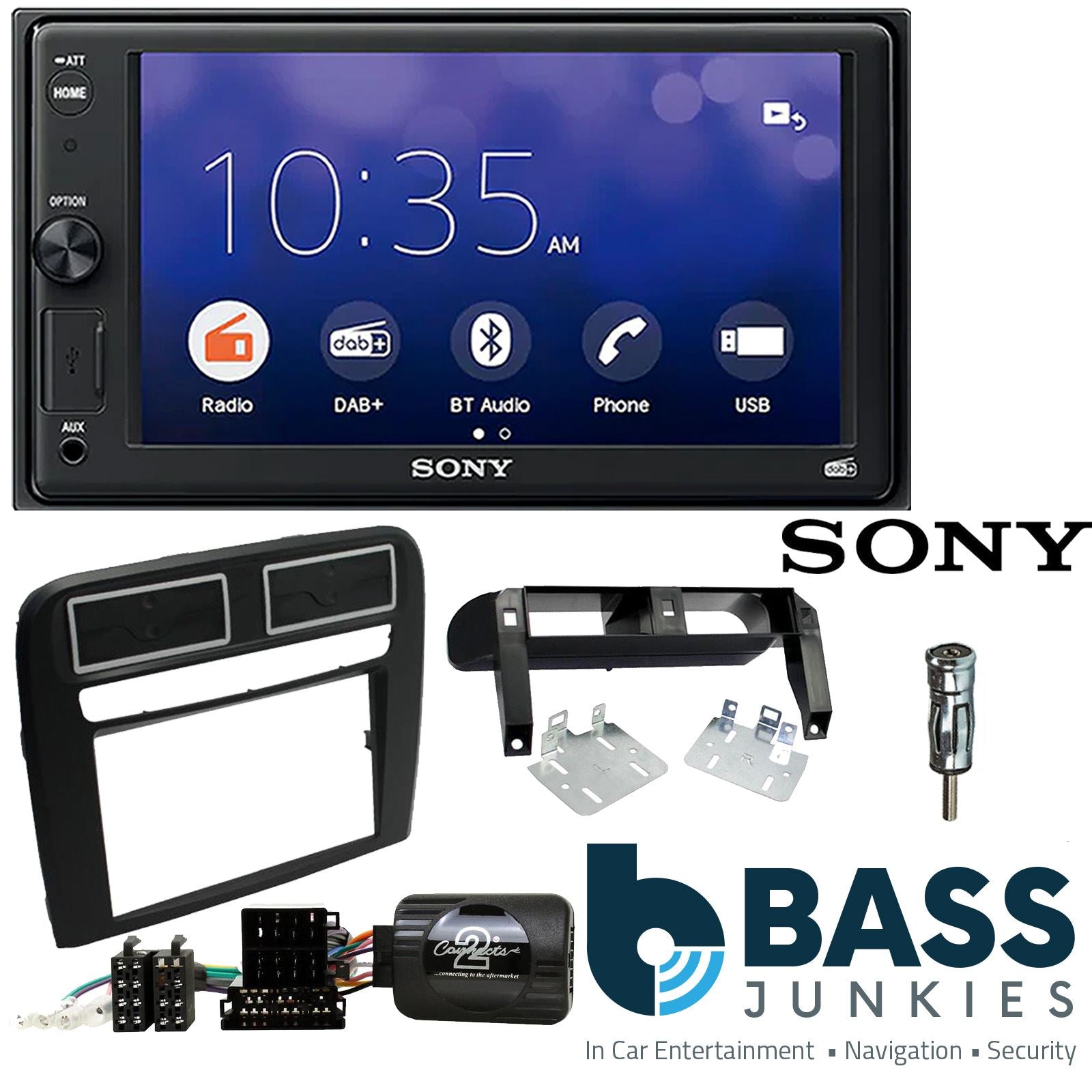 SONY XAV-1550D DAB+ Smart Bluetooth Car Radio + Left Hand Drive [LHD] Stereo fitting kit + Steering Wheel Controls Loom for Fiat Grande-Punto 2005-2009