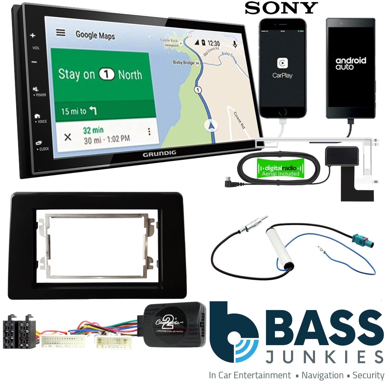Grundig 6.8" Apple Android Double Din Stereo Fitting Kit + Steering Wheel Stalk Controls to fit Renault Master 2020- | Nissan NV400 2020- | Opel Movano 2020- | Vauxhall Movano 2020-