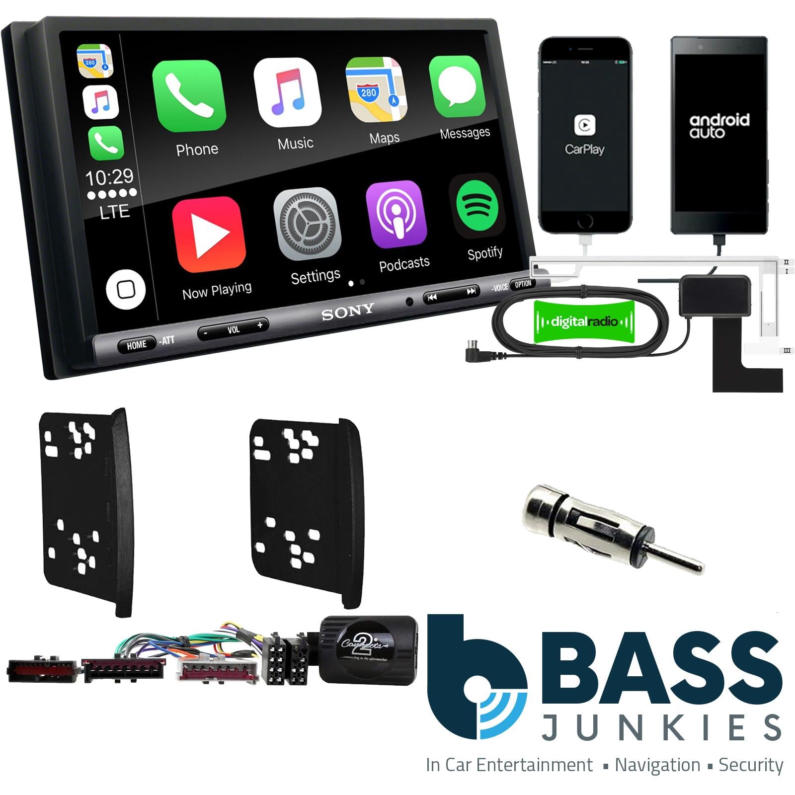 SONY DAB+ Apple | Android Double Din Stereo Fitting Kit + Steering Wheel Stalk Controls to fit Ford Focus 1998-04