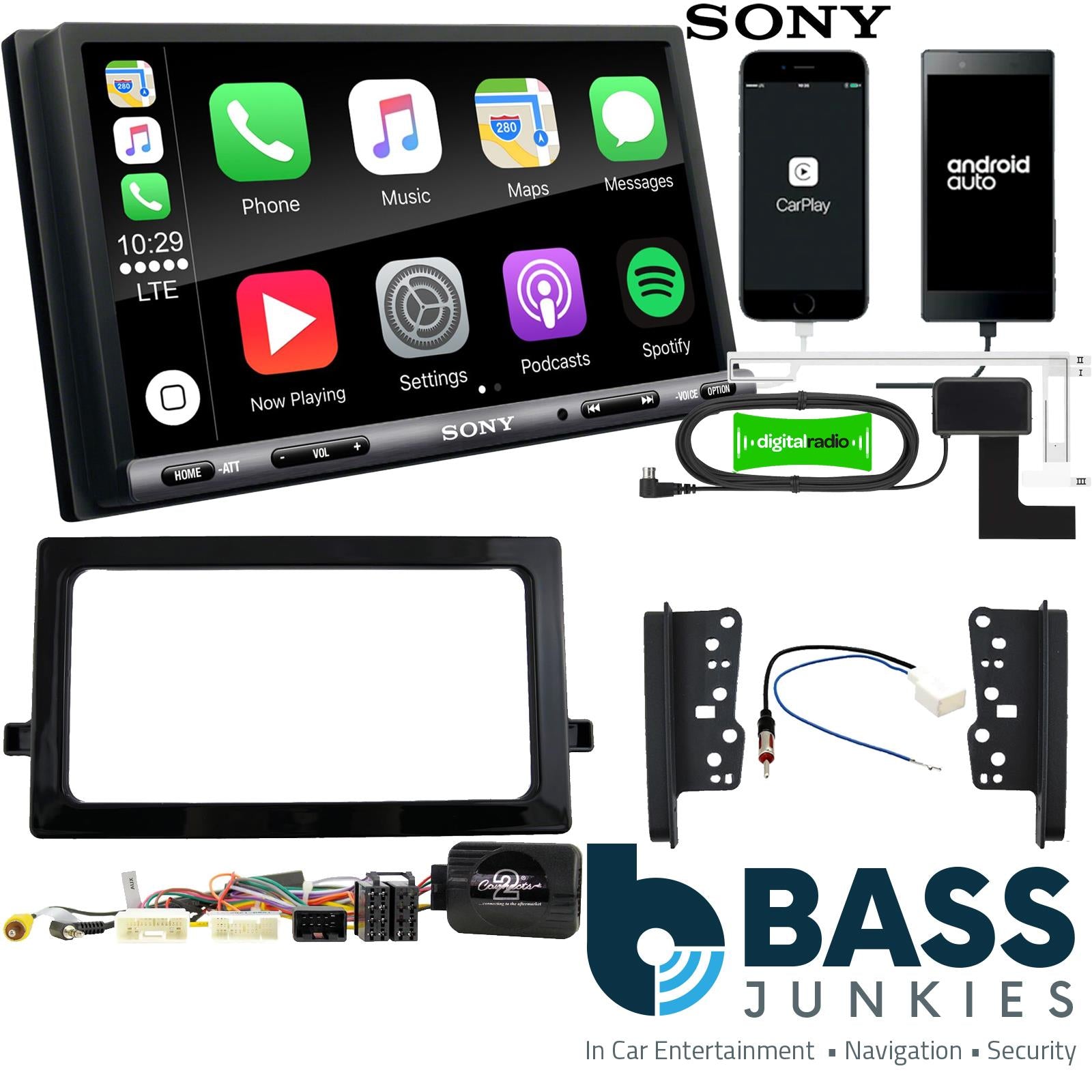 SONY DAB+ Apple | Android Double Din Stereo Fitting Kit + Steering Wheel Stalk Controls to fit Toyota Prius 2016-