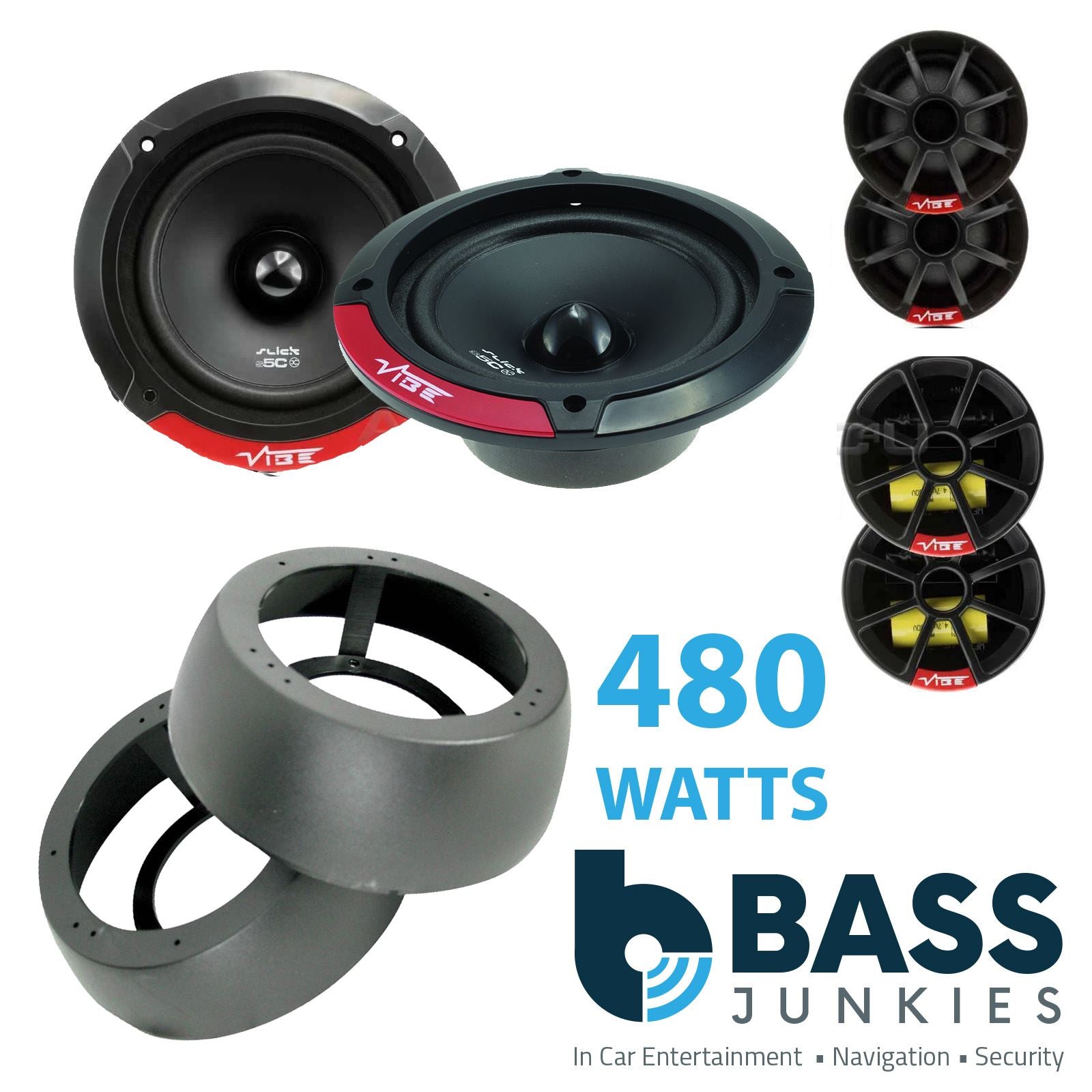 Vibe SLICK5C-V7 2-Way 130mm/13cm/5.25" Component Speakers (Per Pair 480 Watts) Fits Universal