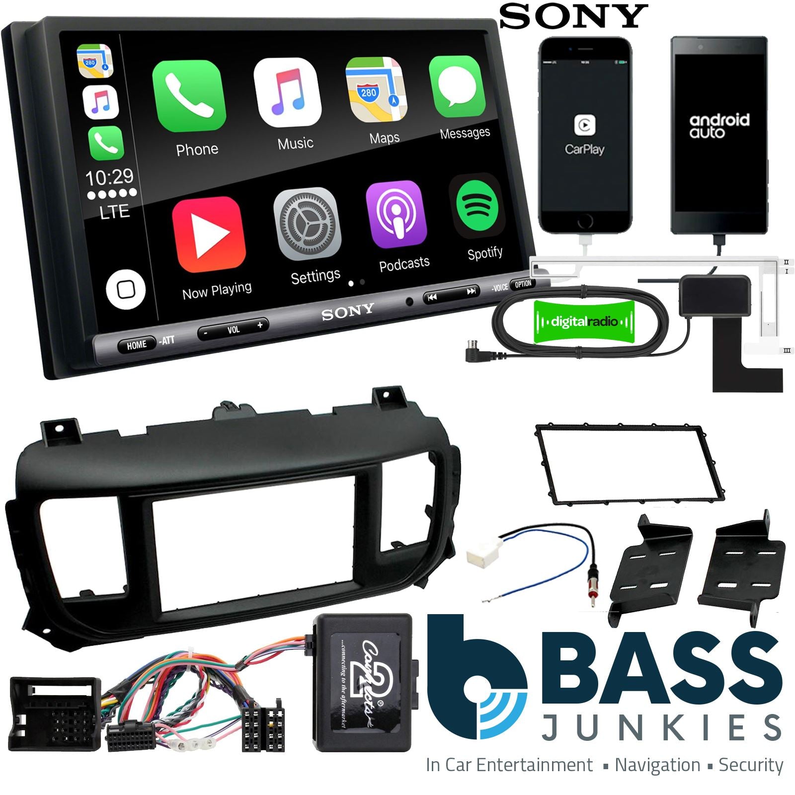SONY DAB+ Apple | Android Double Din Stereo Fitting Kit + Steering Wheel Stalk Controls to fit Toyota Proace 2016-