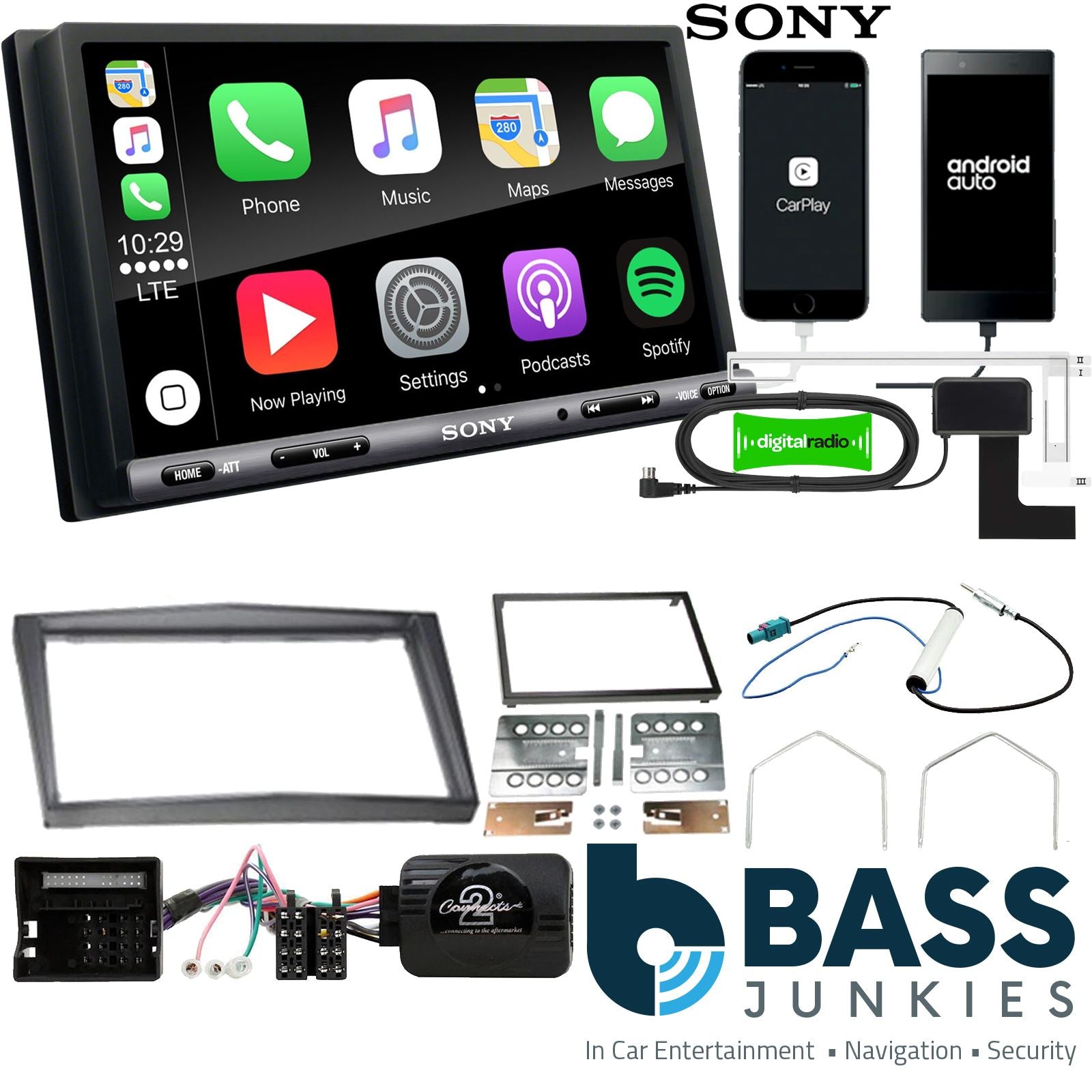 SONY DAB+ Apple | Android Double Din Stereo Fitting Kit + Steering Wheel Stalk Controls to fit Vauxhall Astra 2004-10 | Vauxhall Antara 2006-10 | Vauxhall Corsa 2006-09 | Vauxhall Zafira 2005-14