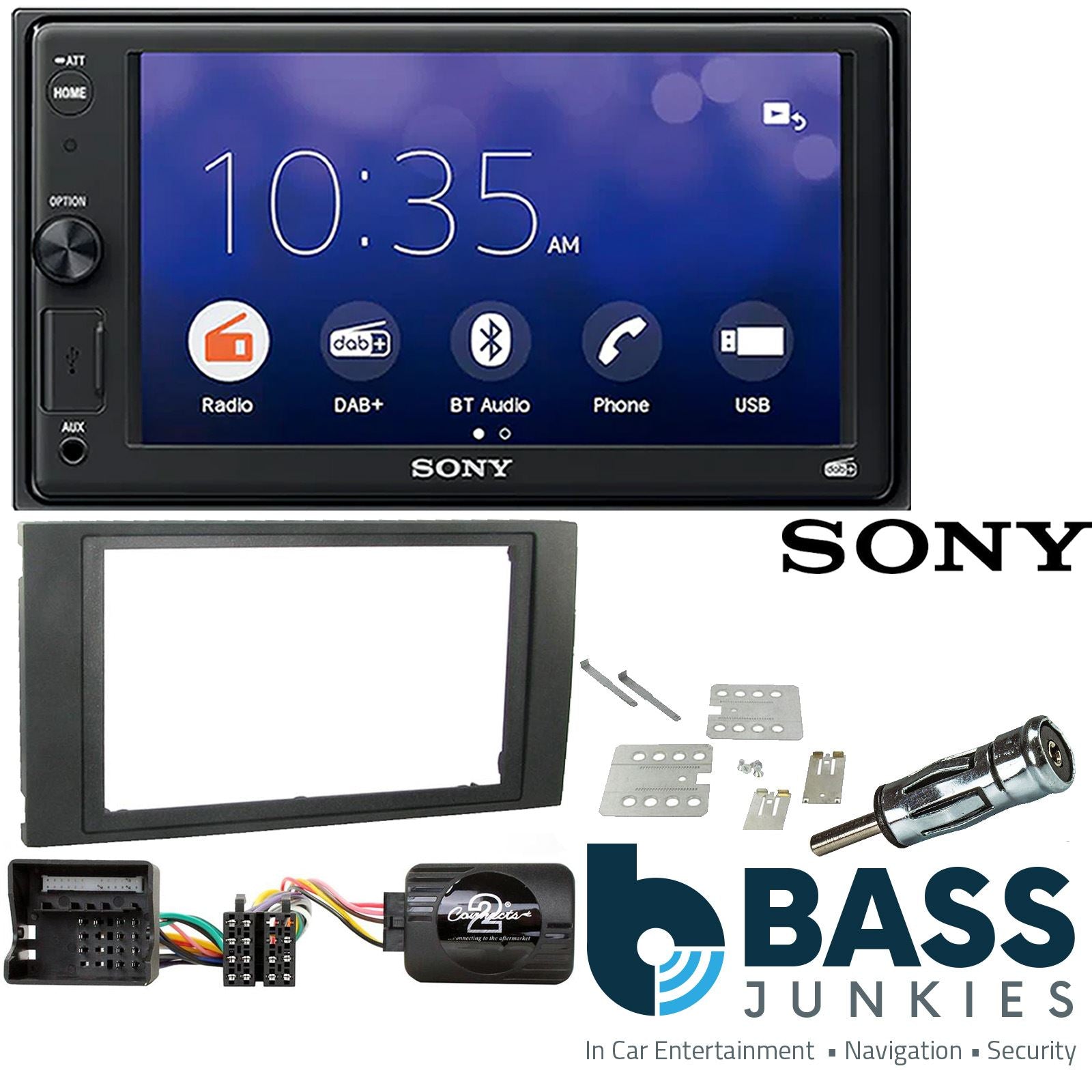 SONY XAV-1550D DAB+ Smart Bluetooth Car Radio + Stereo fitting kit + Steering Wheel Controls Loom for Ford C-Max 2003-2010 | Ford Focus 2004-2007 | Ford Fiesta 2005-2008
