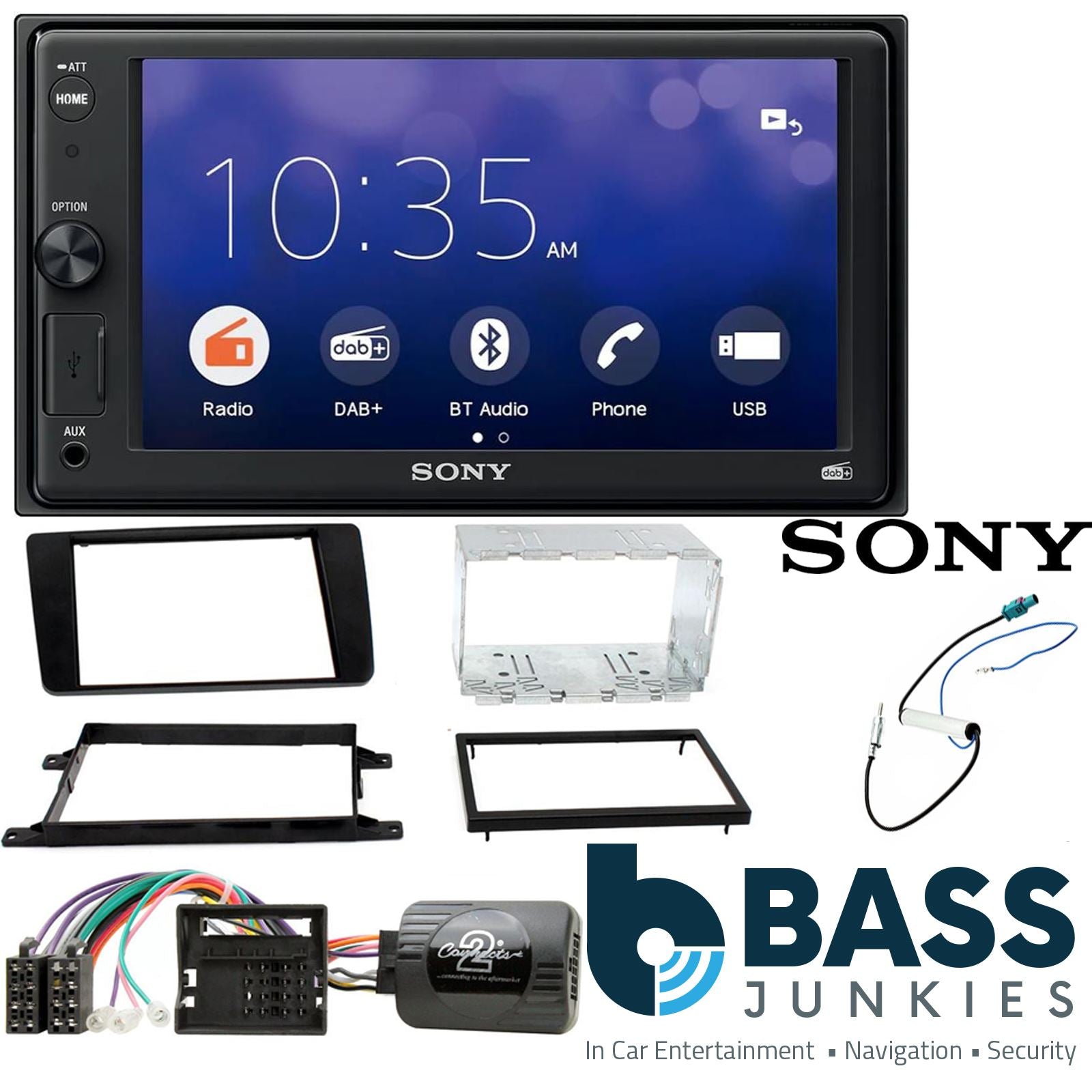 SONY XAV-1550D DAB+ Smart Bluetooth Car Radio + Stereo fitting kit + Steering Wheel Controls Loom for Skoda Octavia 2004-2008