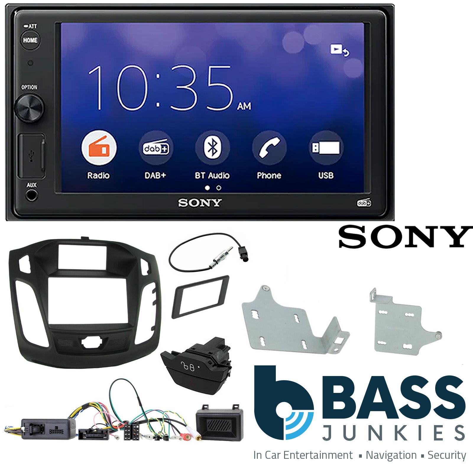 SONY XAV-1550D DAB+ Smart Bluetooth Car Radio + Stereo fitting kit + Steering Wheel Controls Loom for Ford Focus 2011-2015