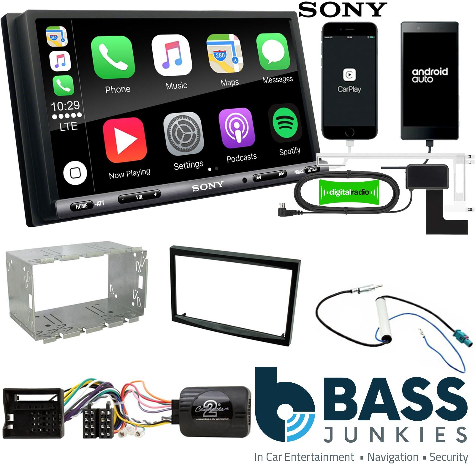 SONY DAB+ Apple | Android Double Din Stereo Fitting Kit + Steering Wheel Stalk Controls to fit Peugeot 207 2006-12 | Peugeot 307 2005-08 | Peugeot Expert 2006-17