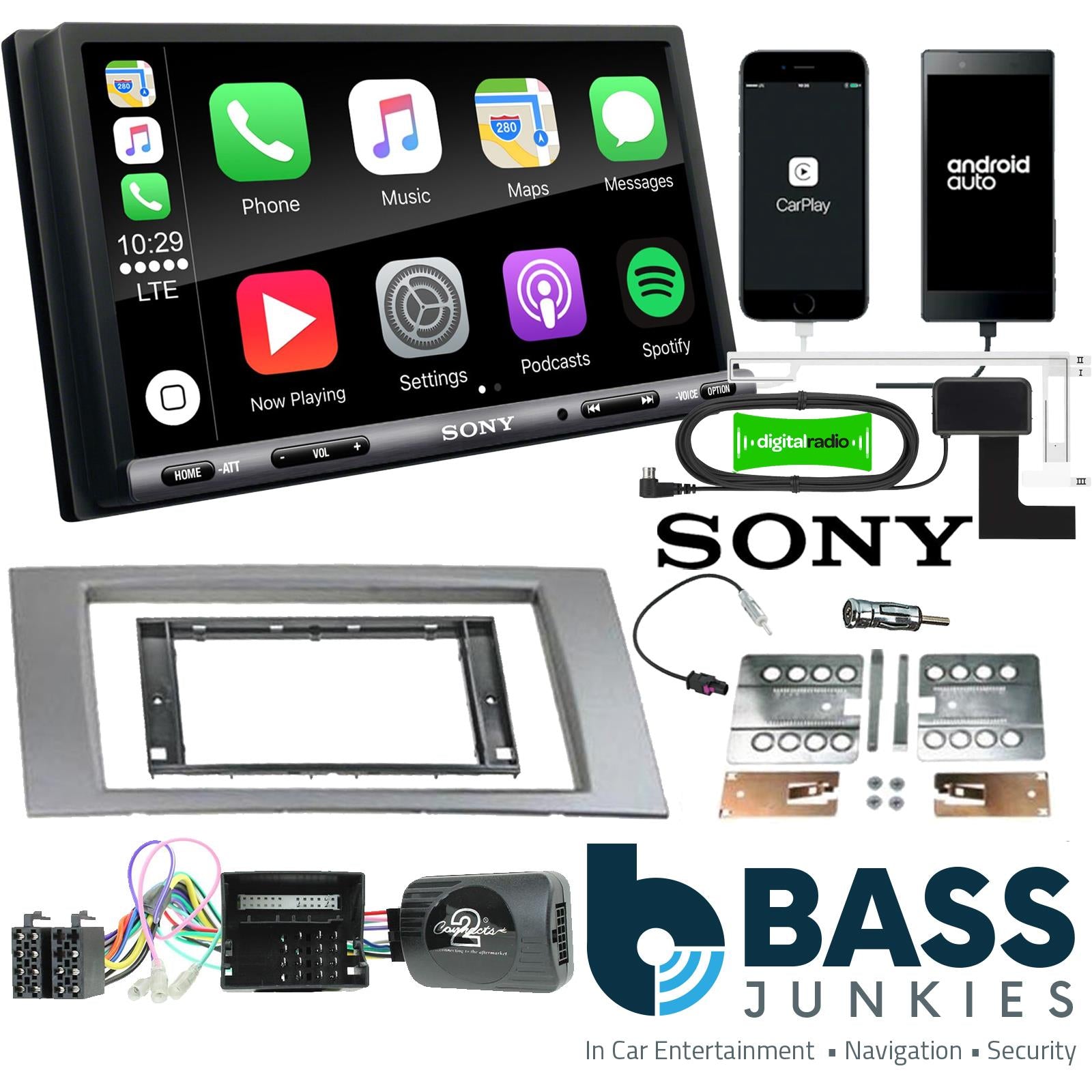 SONY DAB+ Apple | Android Double Din Stereo & Fitting Kit + Steering Wheel Stalk Controls to fit Ford Galaxy 06-15 | Fiesta 05-08 | Focus 04-07 | Fusion 05-12 | Kuga 08-12 | Transit 06-13