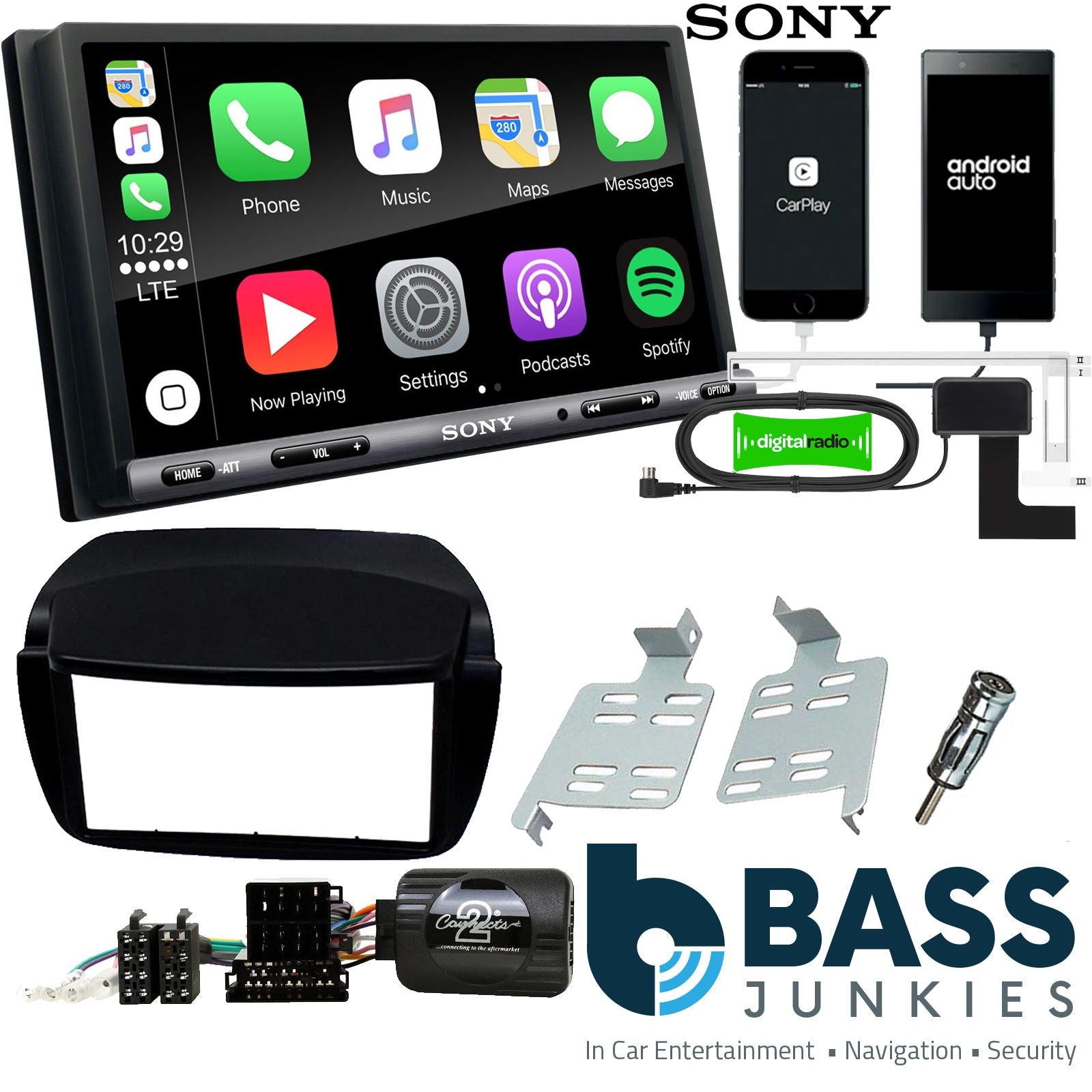 SONY DAB+ Apple | Android Double Din Stereo Fitting Kit + Steering Wheel Stalk Controls to fit Vauxhall Combo 2012-15 | Fiat Doblo 2010-15