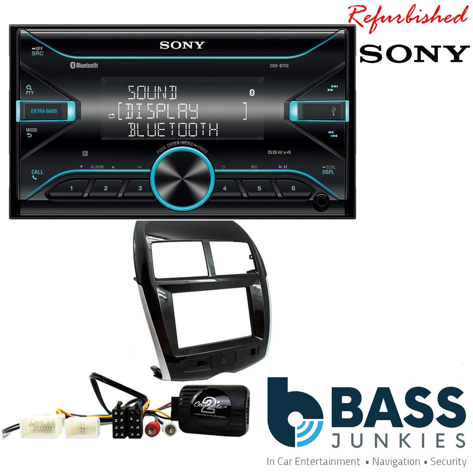 Sony DSX-B700 Bluetooth MP3 USB AUX 4 x 55W Double Din Car Stereo Radio Player + Connects2 Double Din + Steering Wheel Controls fits Mitsubishi ASX 2014>|Peugeot 4008 2014-17|Citroen C4-Aircross 2014-18