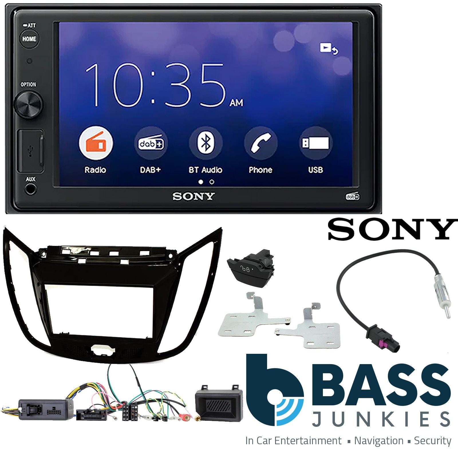 SONY XAV-1550D DAB+ Smart Bluetooth Car Radio + Stereo fitting kit + Steering Wheel Controls Loom for Ford C-Max 2010-2019