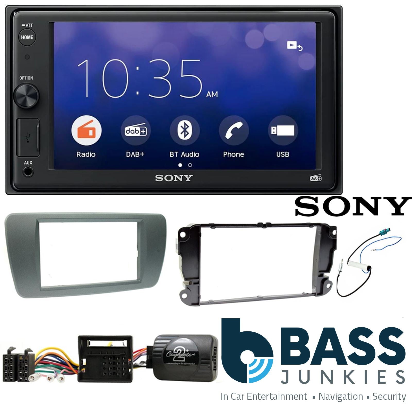 SONY XAV-1550D DAB+ Smart Bluetooth Car Radio + Stereo fitting kit + Steering Wheel Controls Loom for Seat Ibiza	 2008-2014