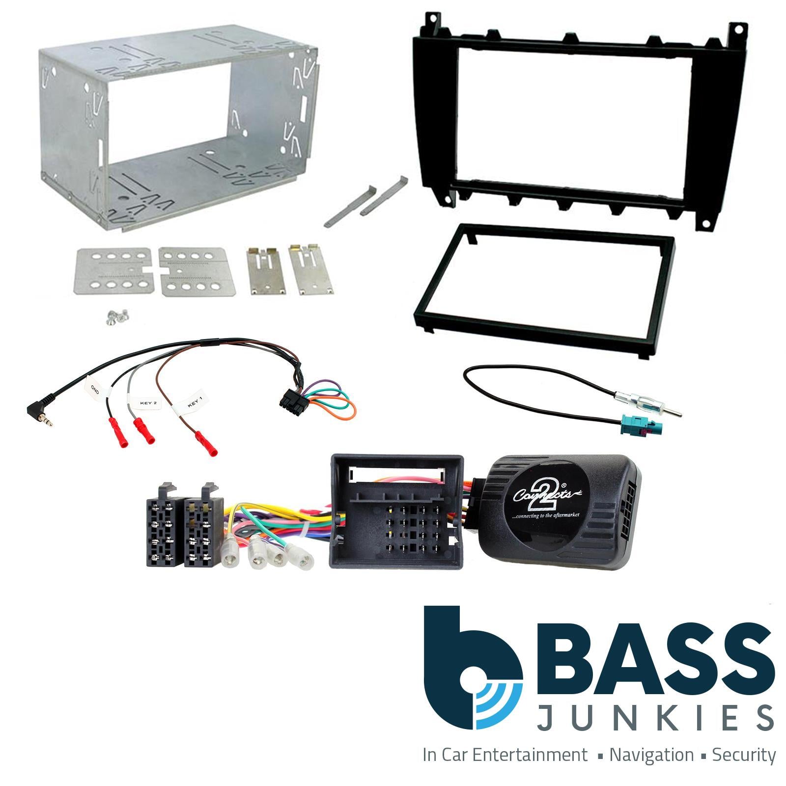Connects 2 CTKMB01 - Mercedes Benz C Class W203 2004 - 2007 Double Din Fascia & Steering Wheel Interface Installation Kit