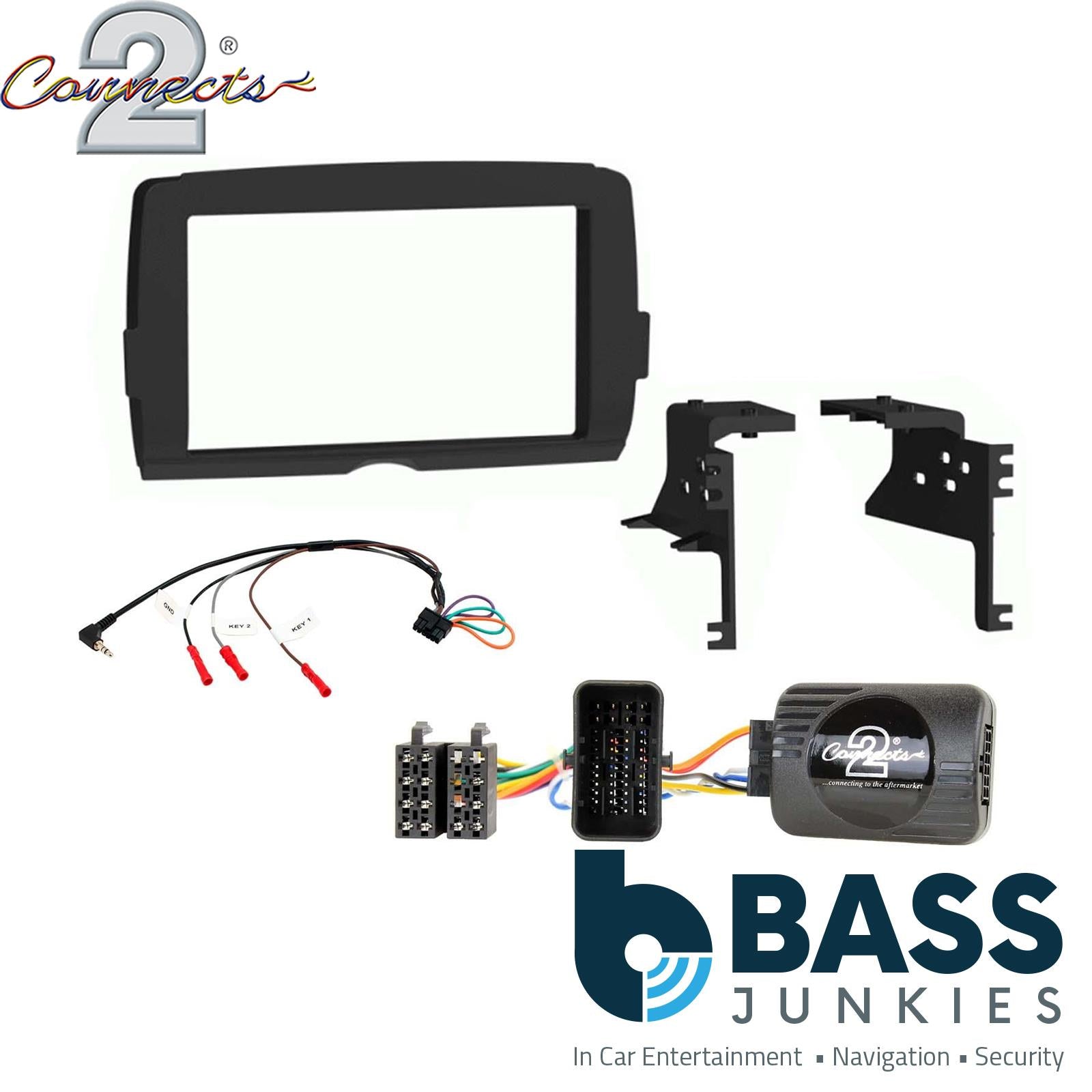 Double Din Stereo Fitting Kit + Steering Wheel Stalk Controls to fit Harley Davidson Street-Glide-FLHX-FLHT 2014>