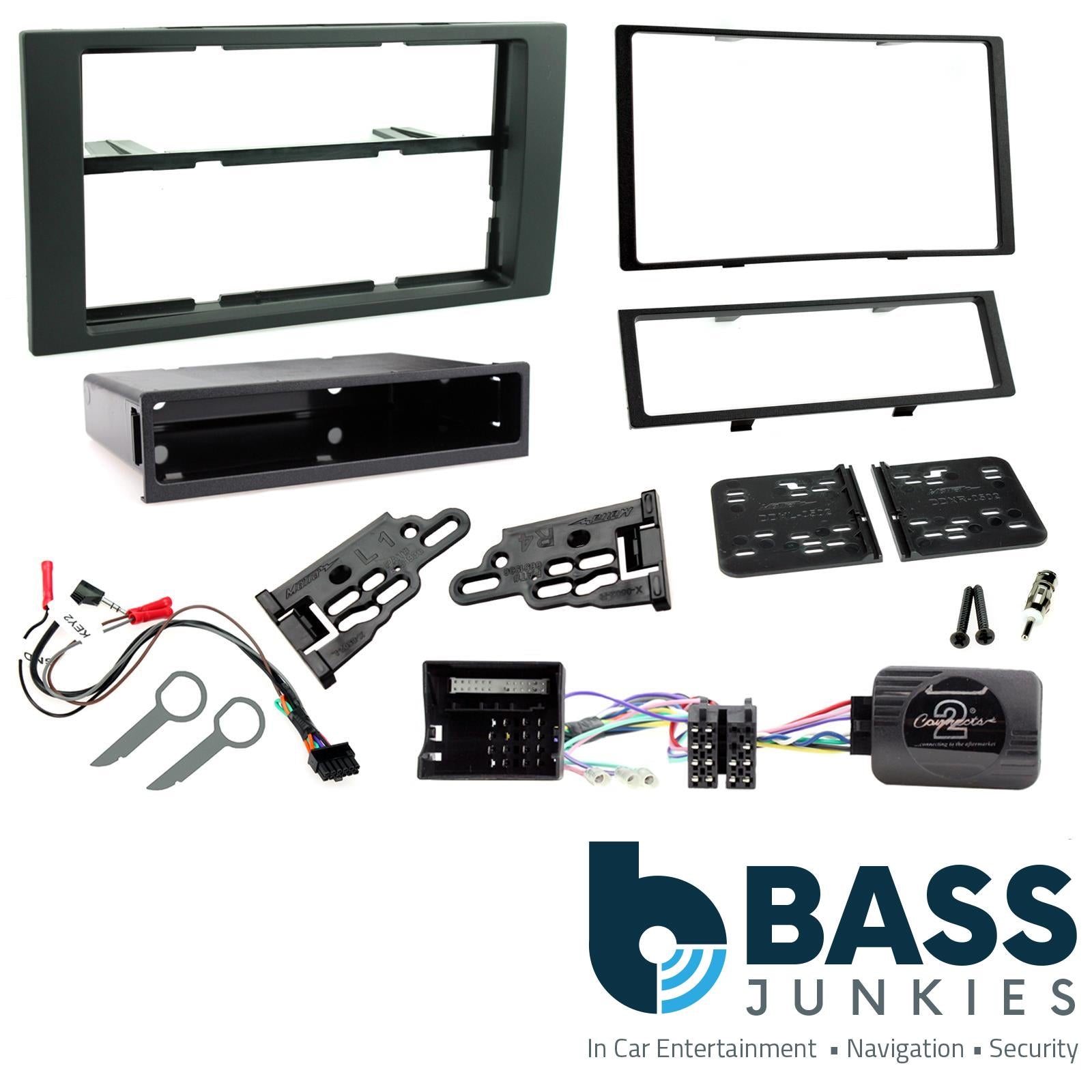 Connects 2 CTKFD21 - Ford Fiesta 2005 - 2008 Single Din or Double Din Facia & Steering wheel Interface Fitting Installation Kit (Black Facia Panel)