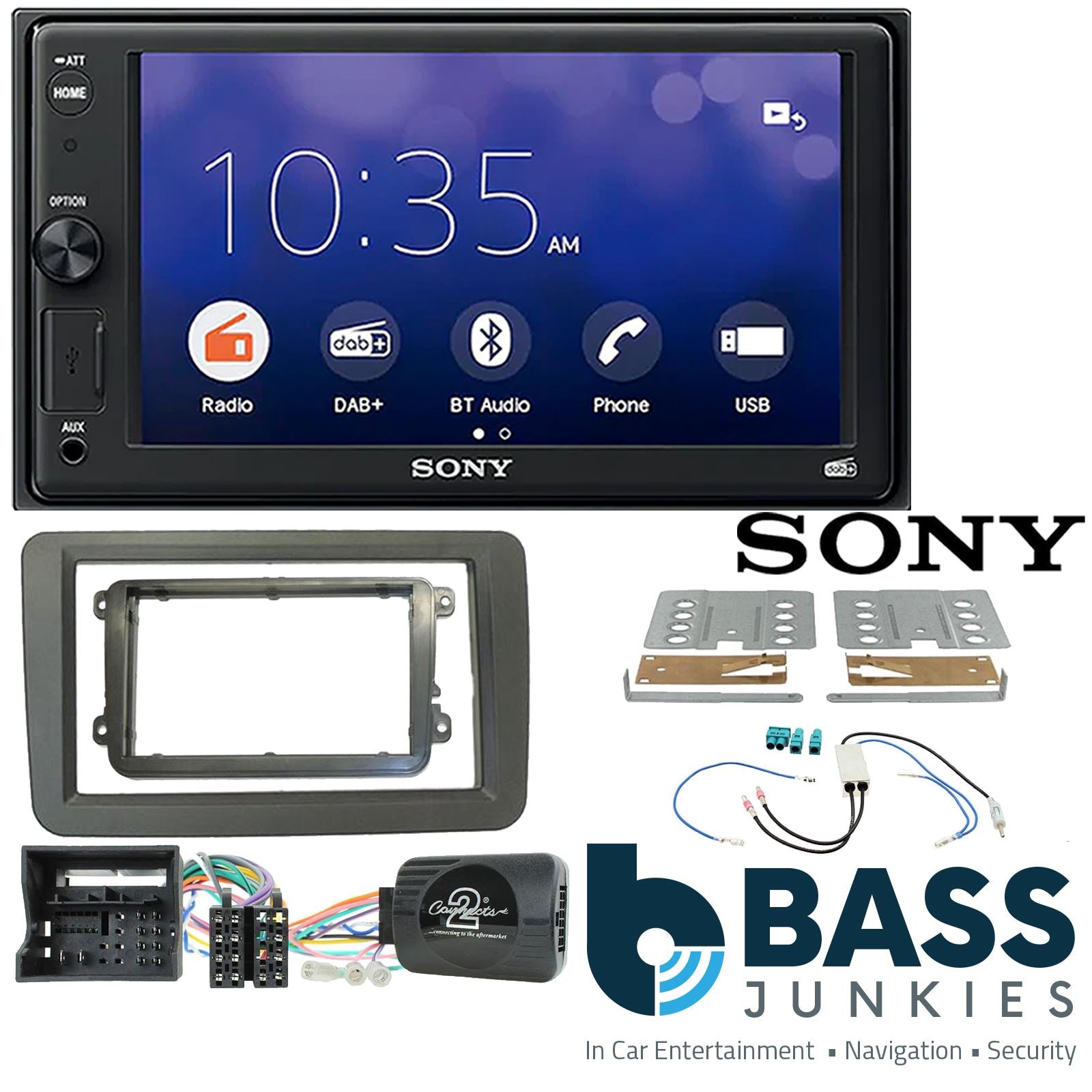 SONY 6.2" Screen Blutooth Double Din Stereo Fitting Kit + Steering Wheel Stalk Controls to fit VW Amarok 2015- | VW Beetle 2015- | VW Caddy 2015- | VW Jetta 2015- | VW Scirocco 2015- | VW Sharan 2015- | VW Tiguan 2015- | VW Transporter 2015-